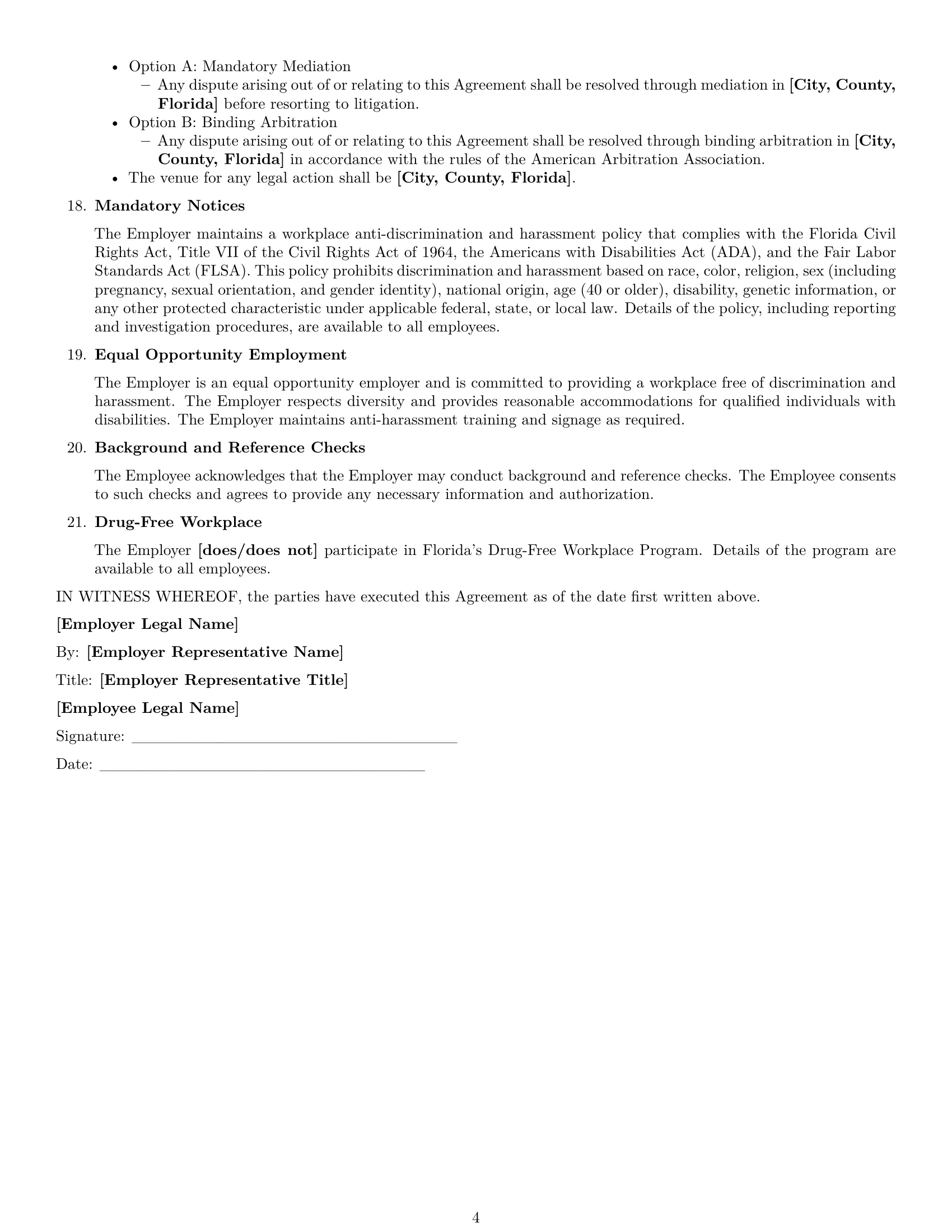 Preview page 4 of Free Florida chef employment contract template