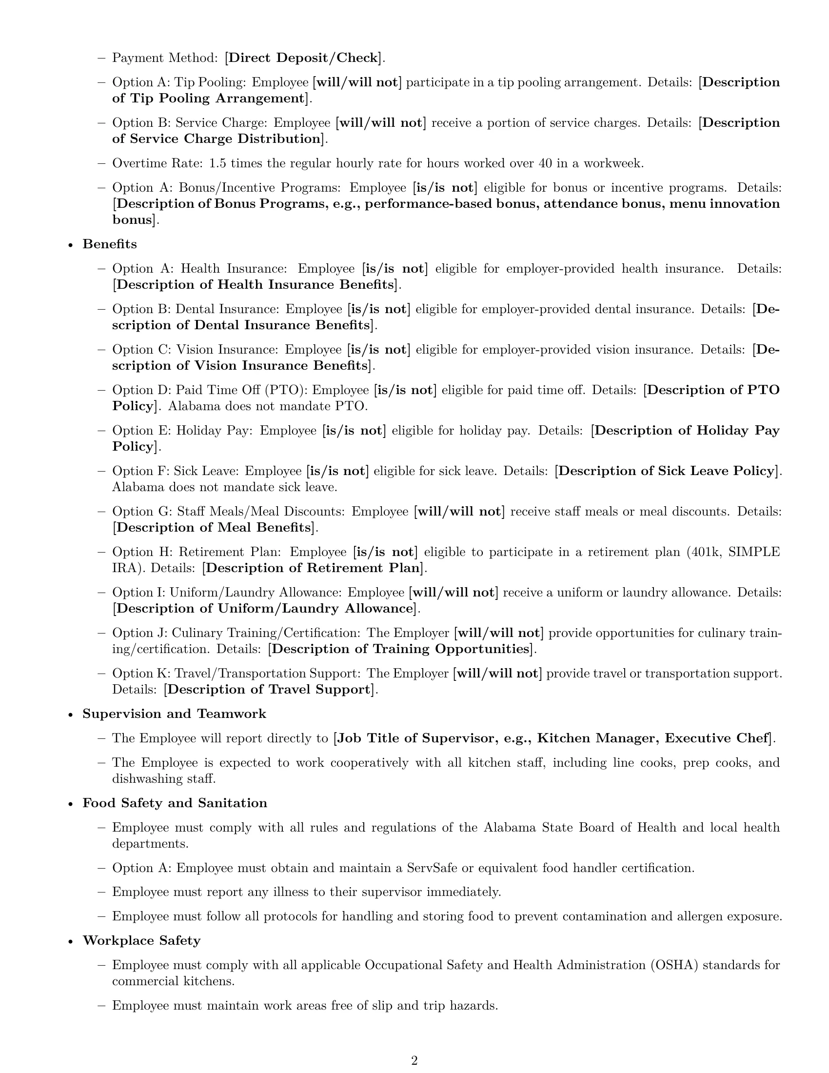 Preview page 2 of Free Alabama cook employment contract template