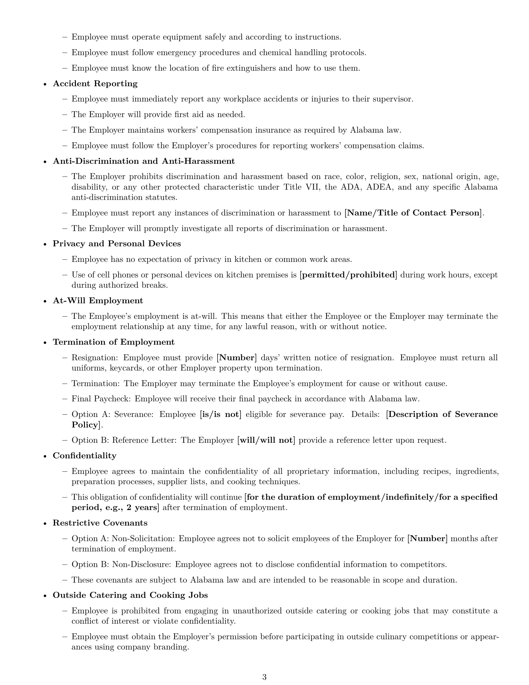 Preview page 3 of Free Alabama cook employment contract template