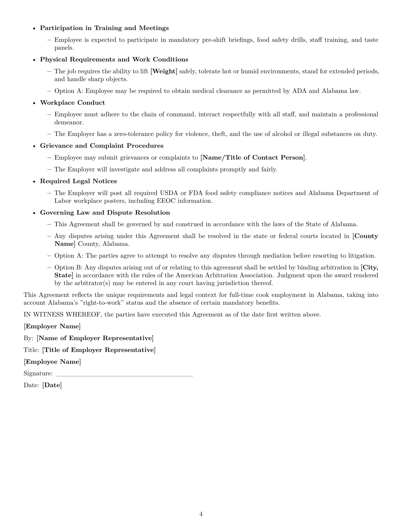 Preview page 4 of Free Alabama cook employment contract template