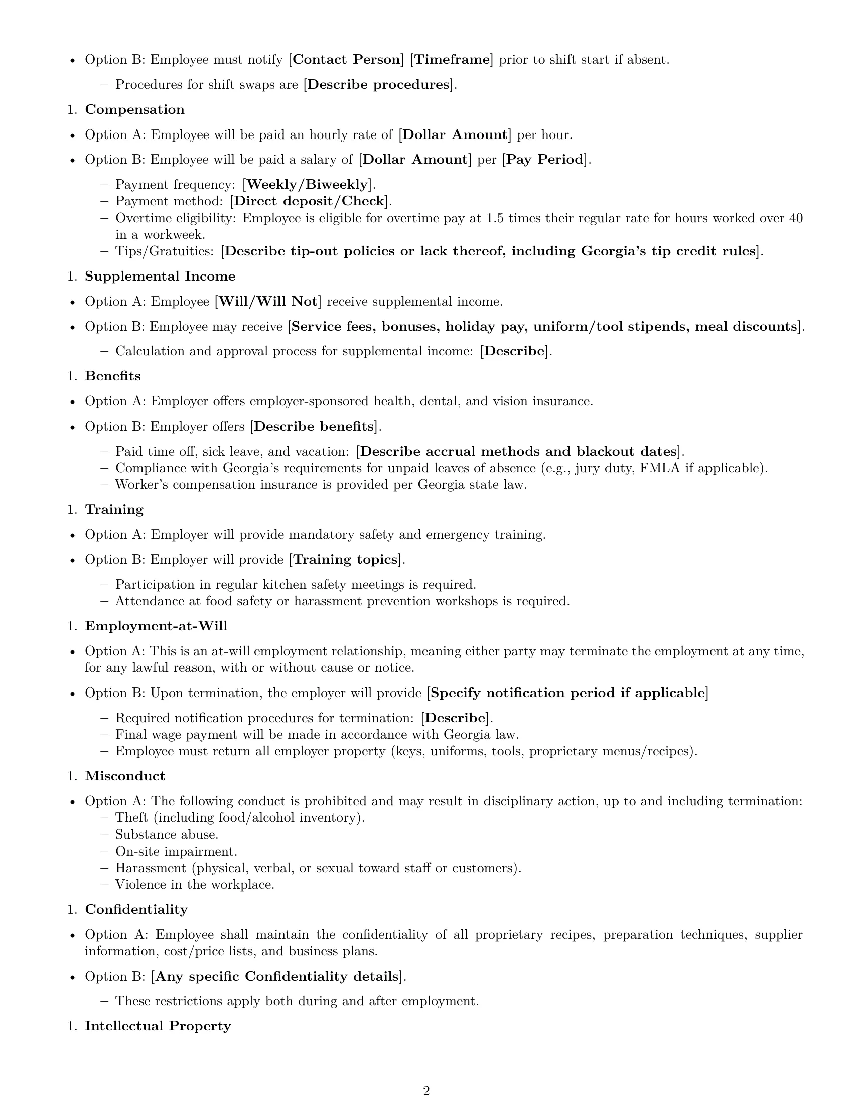 Preview page 2 of Free Georgia cook employment contract template
