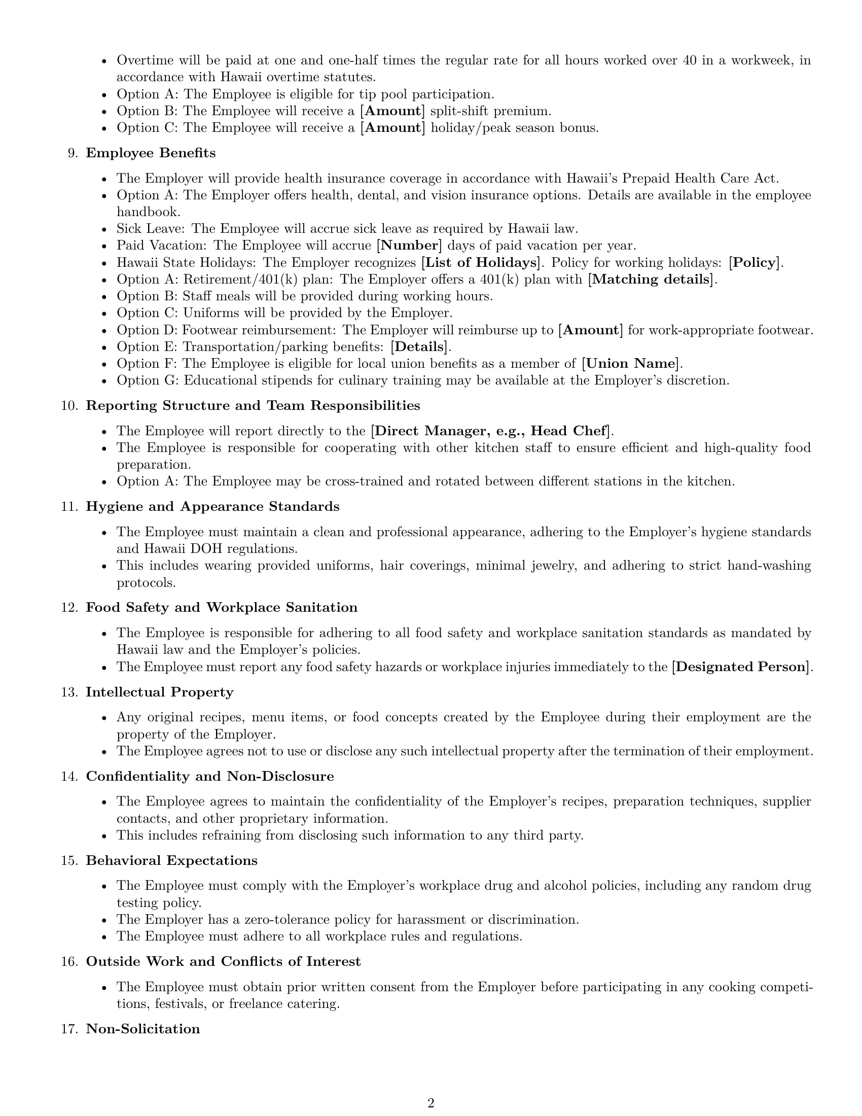 Preview page 2 of Free Hawaii cook employment contract template