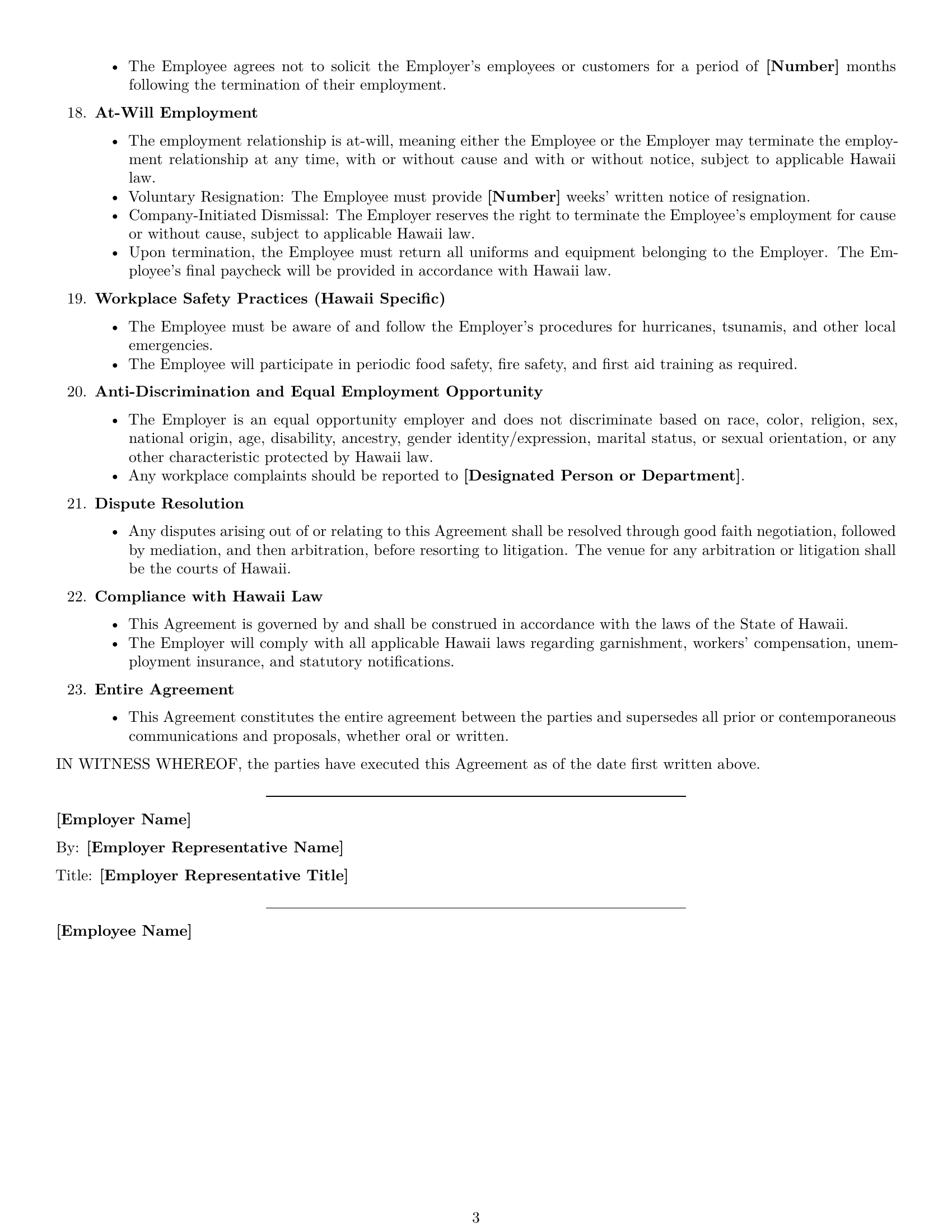 Preview page 3 of Free Hawaii cook employment contract template