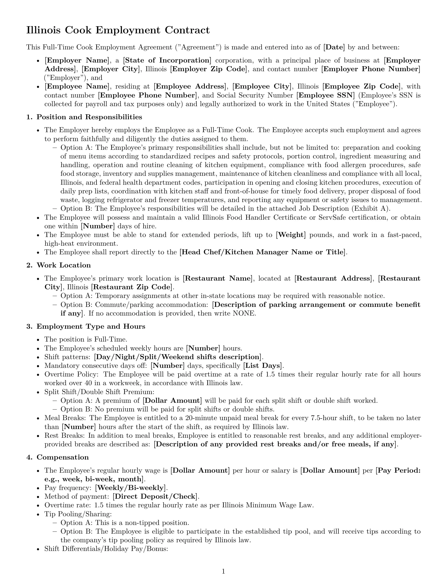 Preview page 1 of Free Illinois cook employment contract template