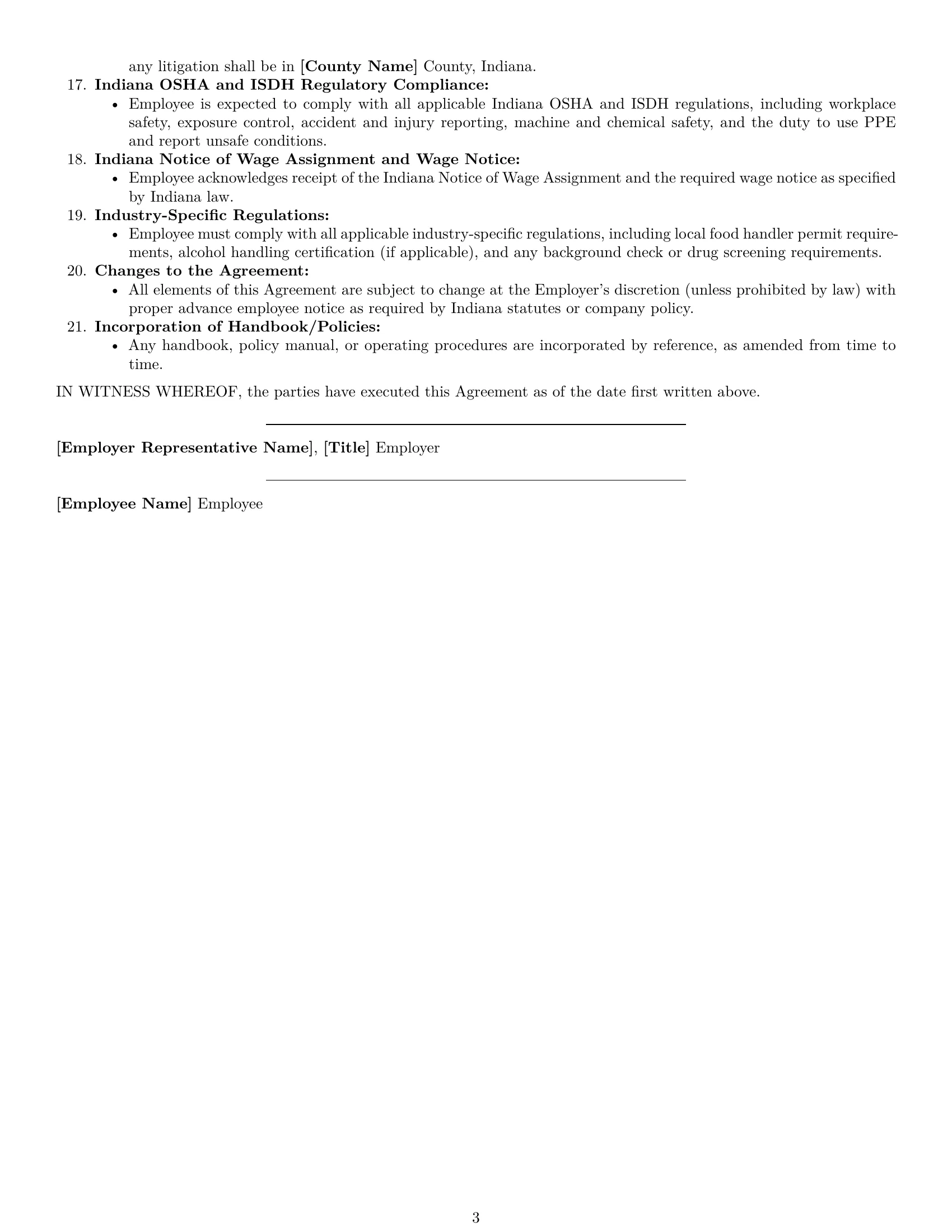 Preview page 3 of Free Indiana cook employment contract template