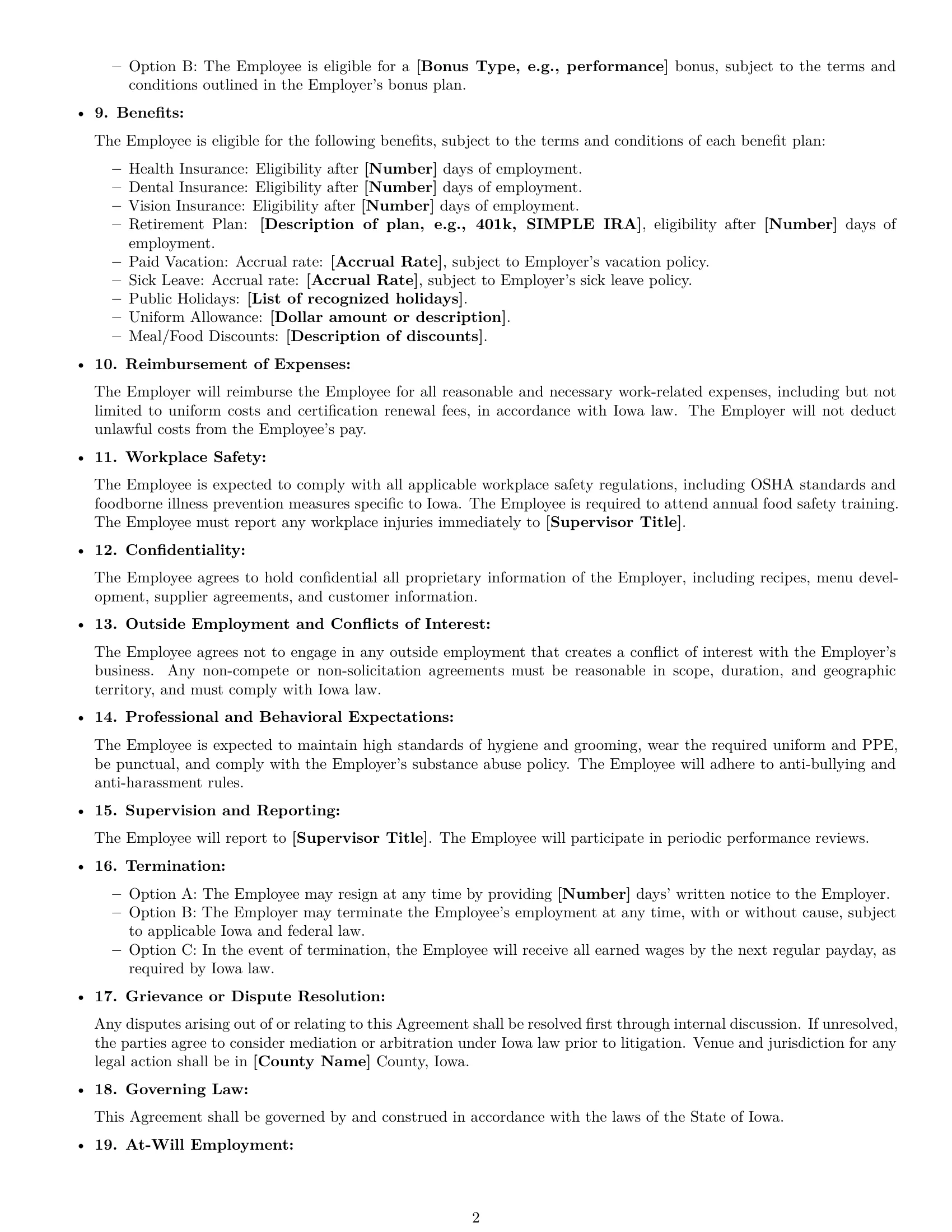 Preview page 2 of Free Iowa cook employment contract template
