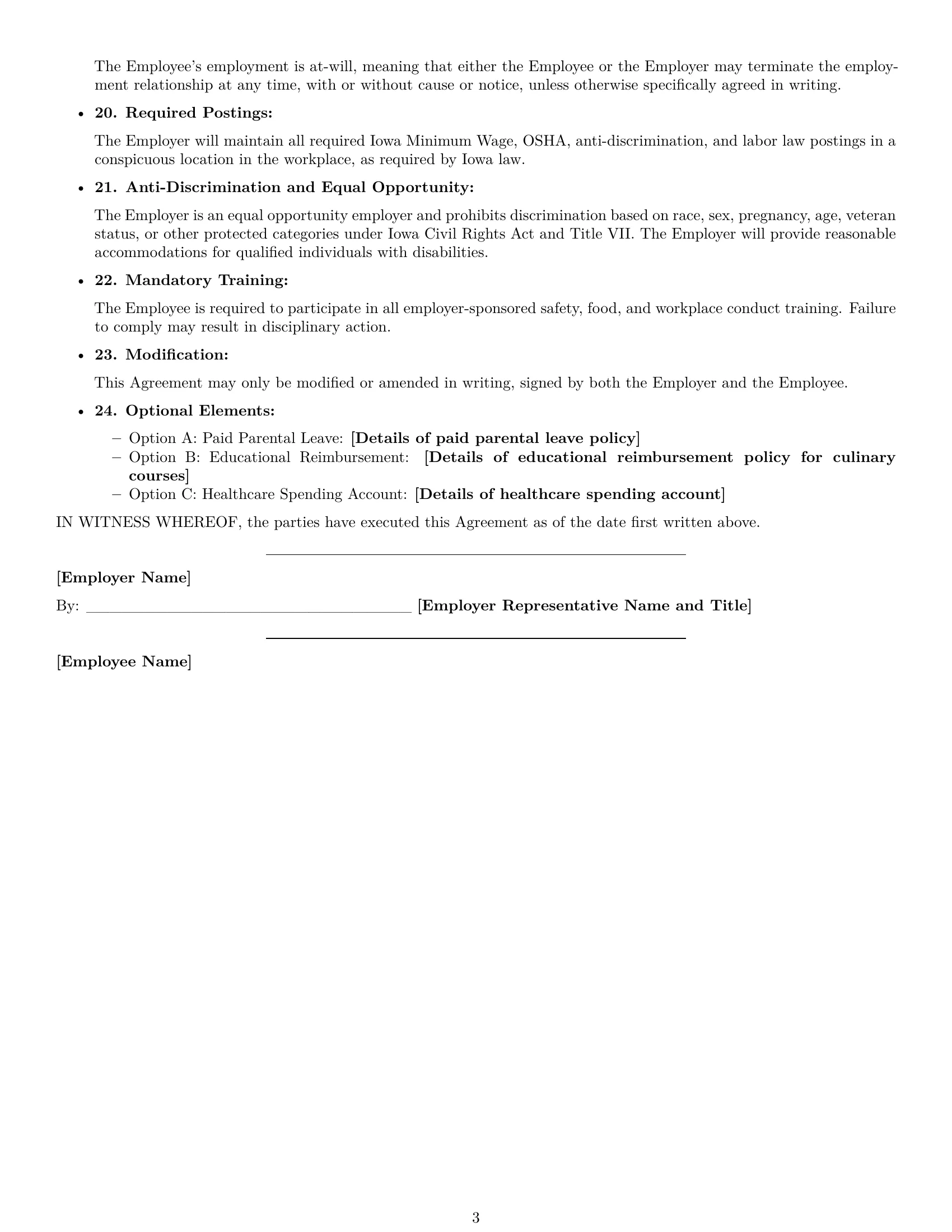 Preview page 3 of Free Iowa cook employment contract template