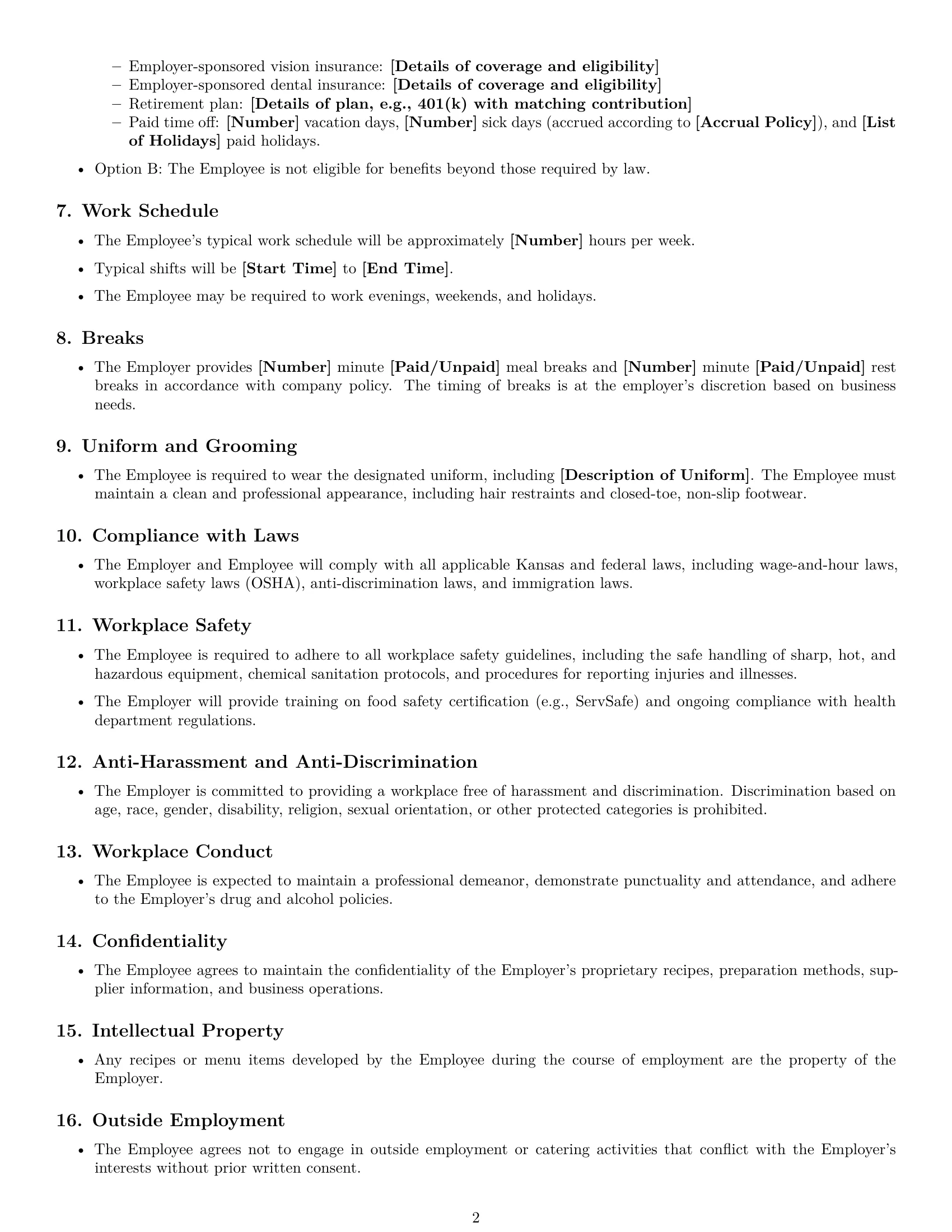 Preview page 2 of Free Kansas cook employment contract template