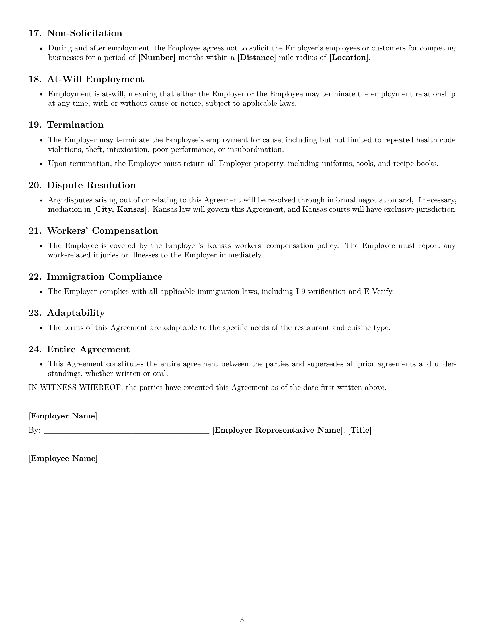 Preview page 3 of Free Kansas cook employment contract template