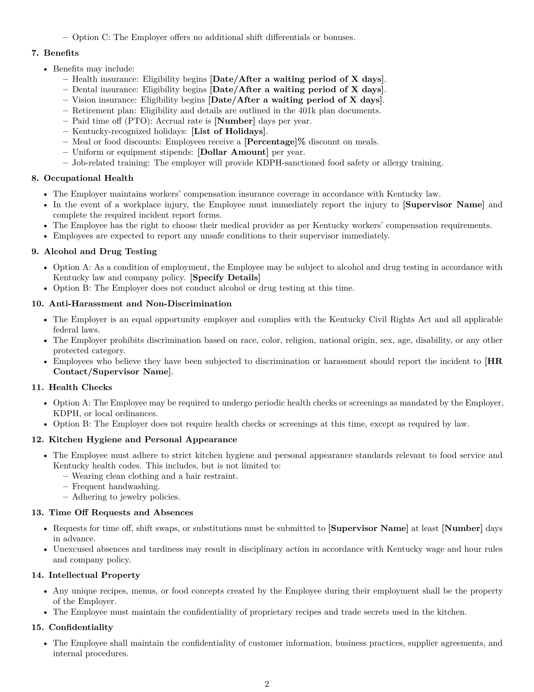 Preview page 2 of Free Kentucky cook employment contract template