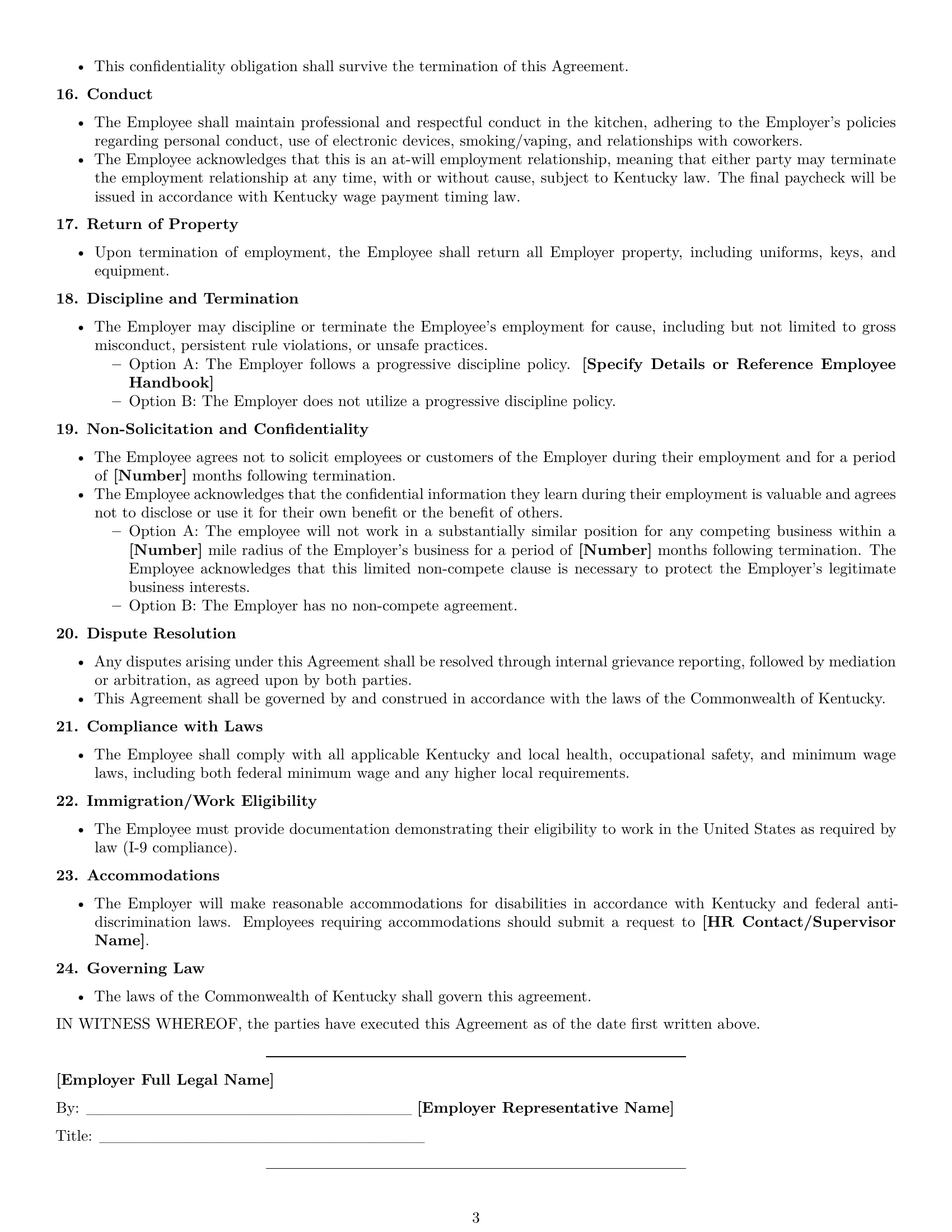 Preview page 3 of Free Kentucky cook employment contract template