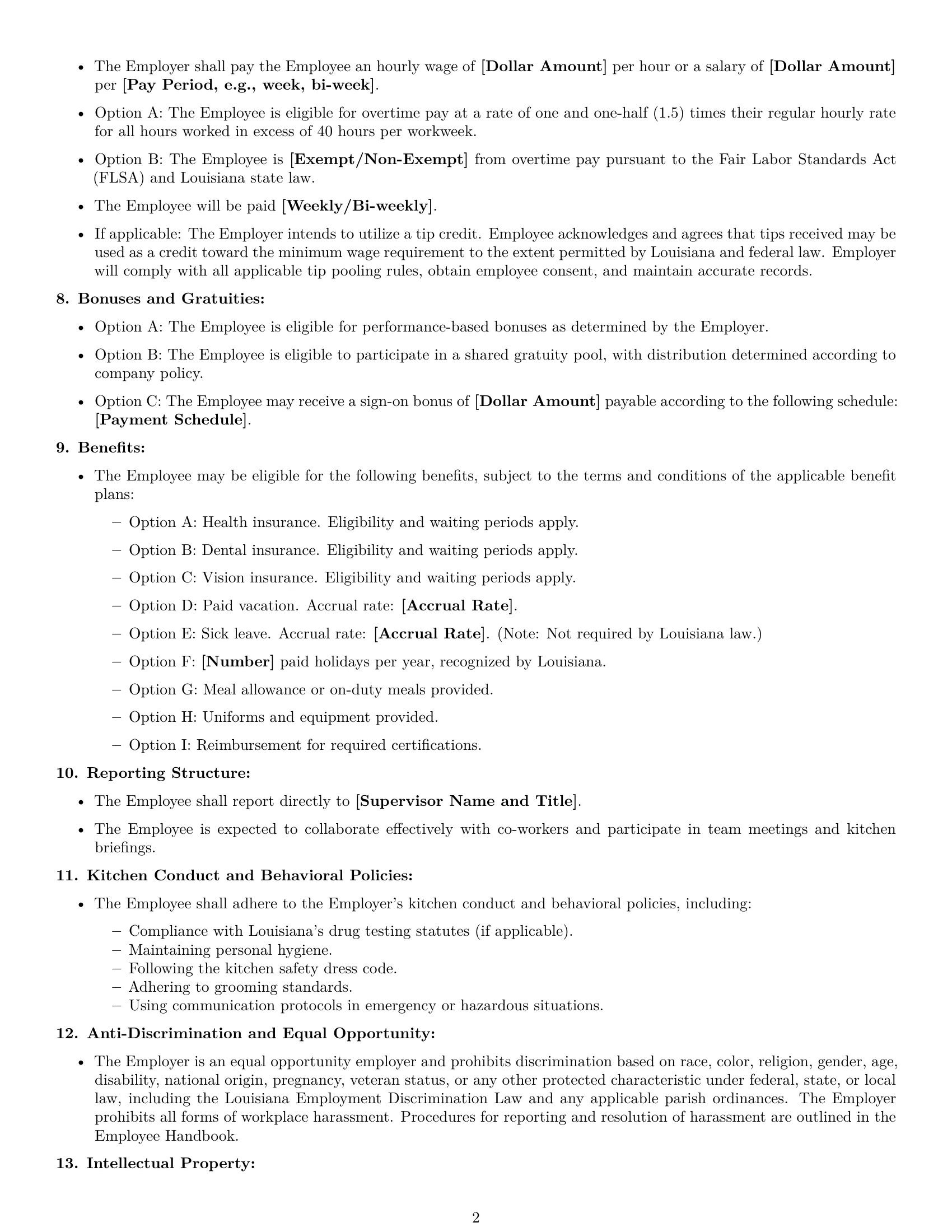 Preview page 2 of Free Louisiana cook employment contract template