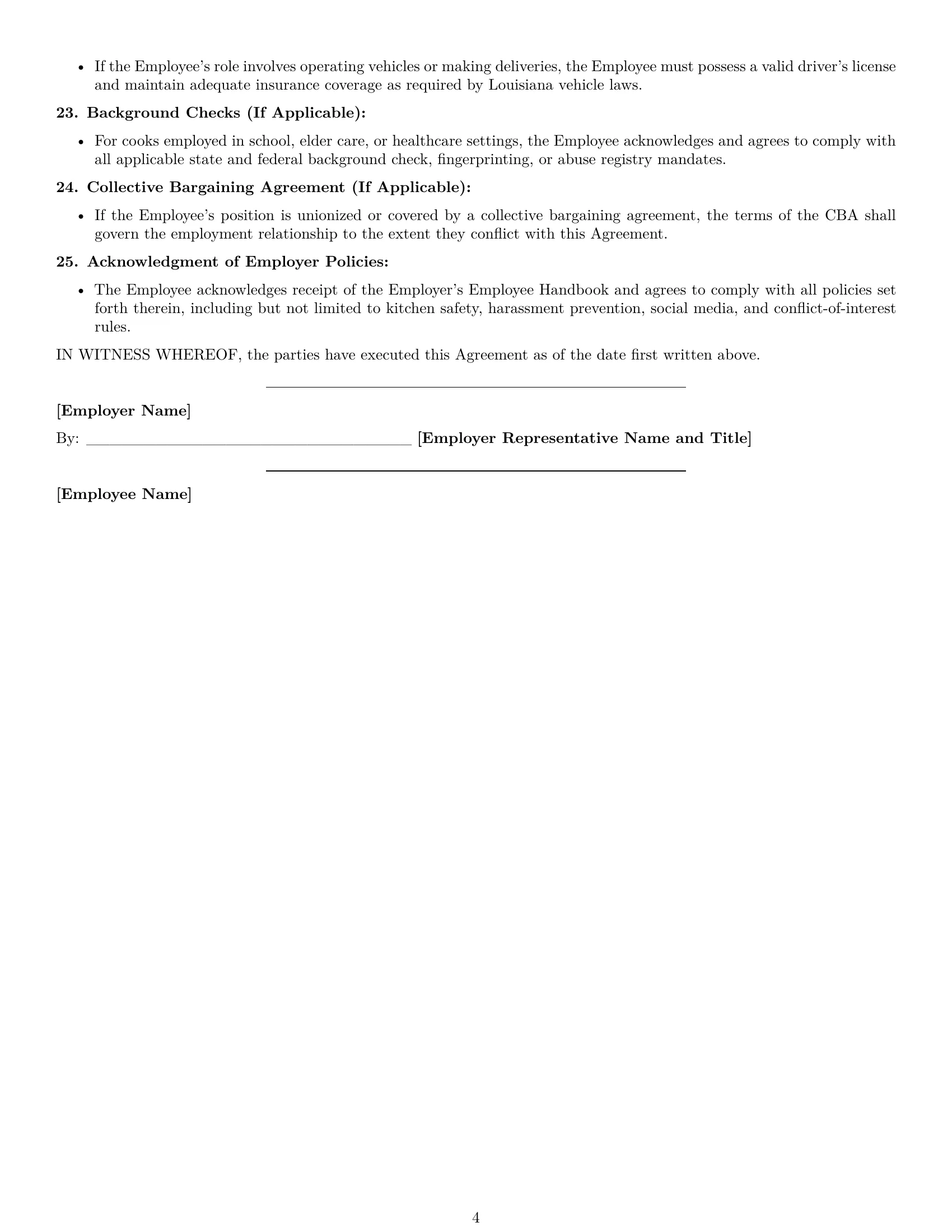 Preview page 4 of Free Louisiana cook employment contract template
