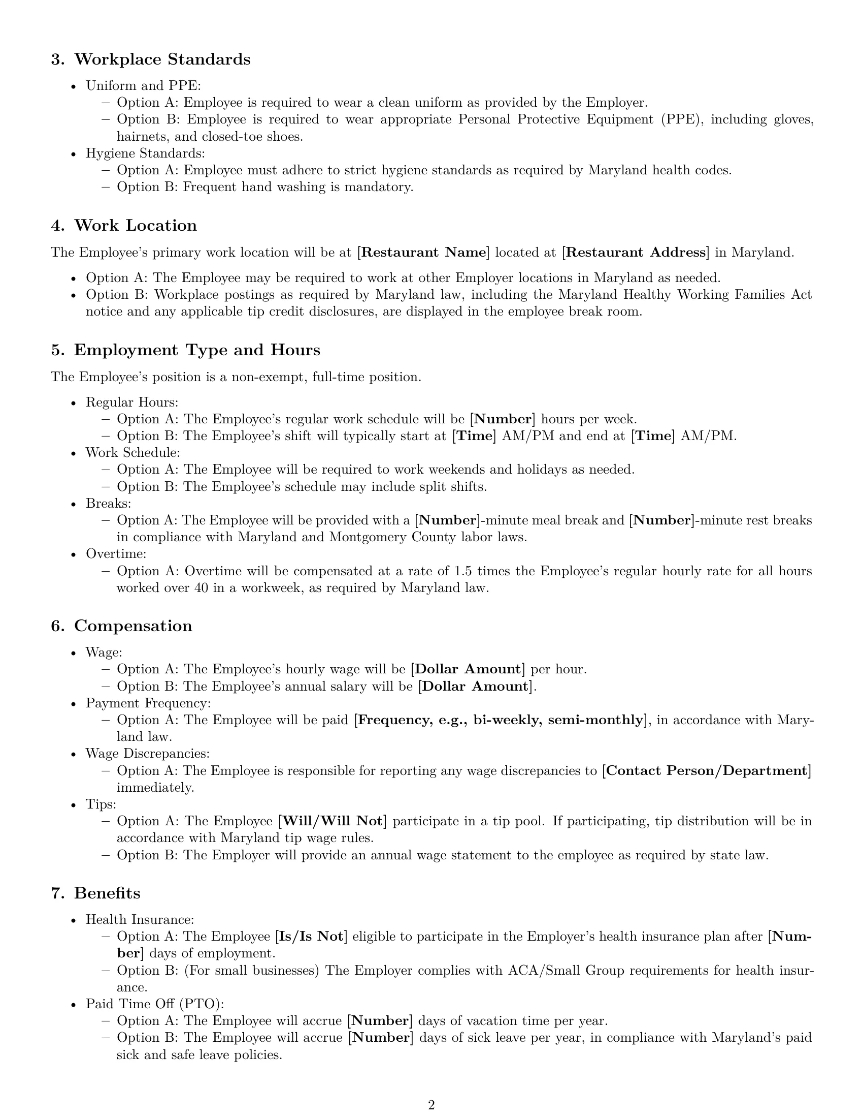 Preview page 2 of Free Maryland cook employment contract template