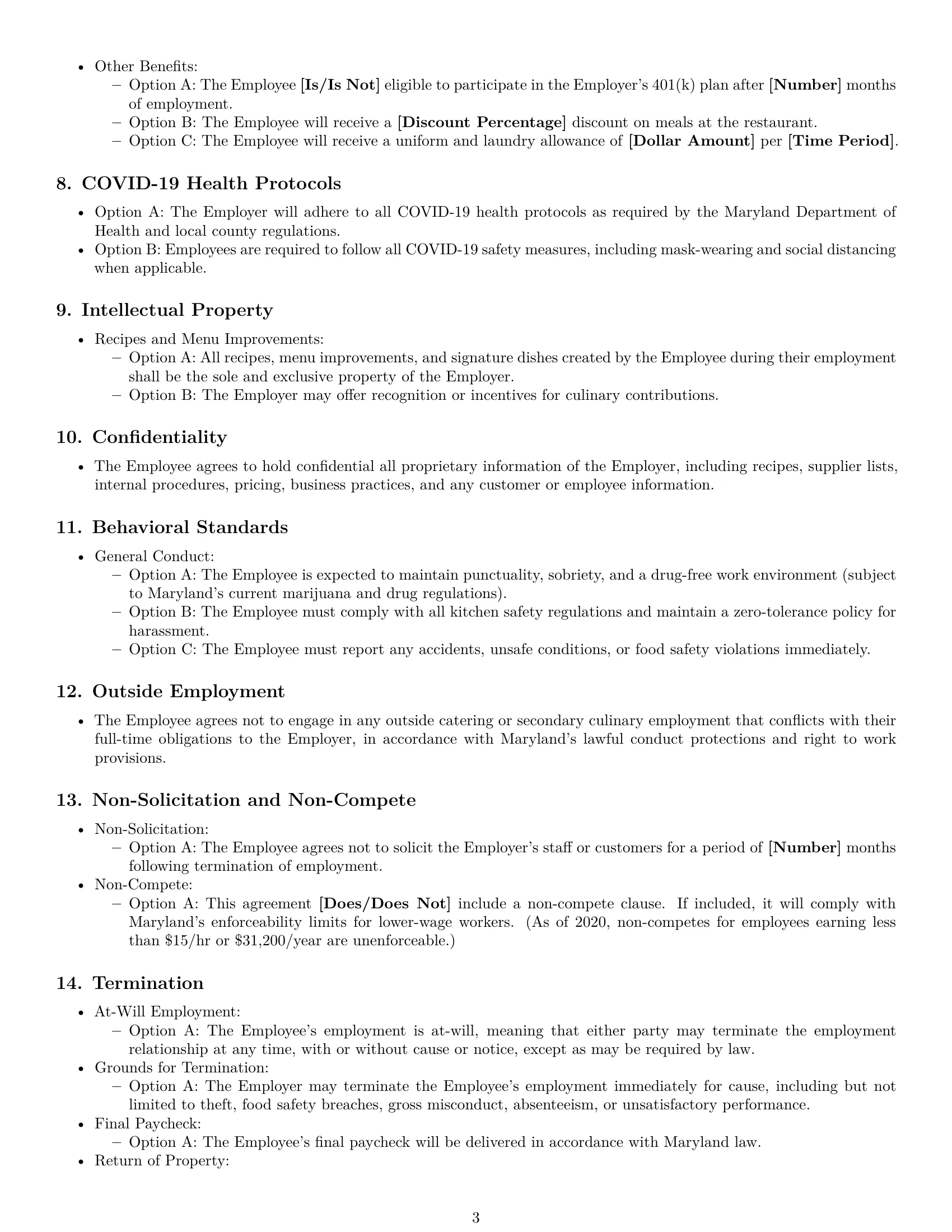 Preview page 3 of Free Maryland cook employment contract template