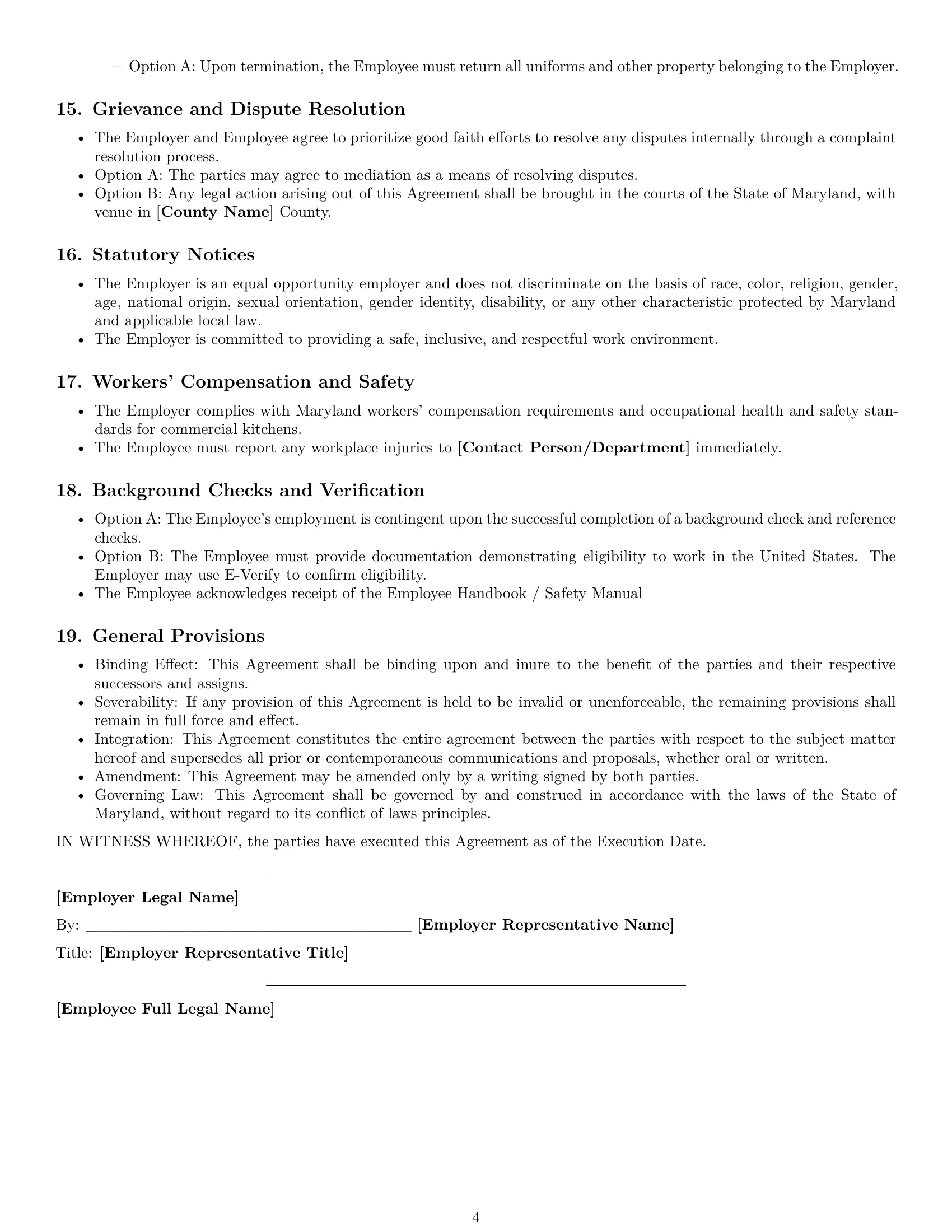 Preview page 4 of Free Maryland cook employment contract template