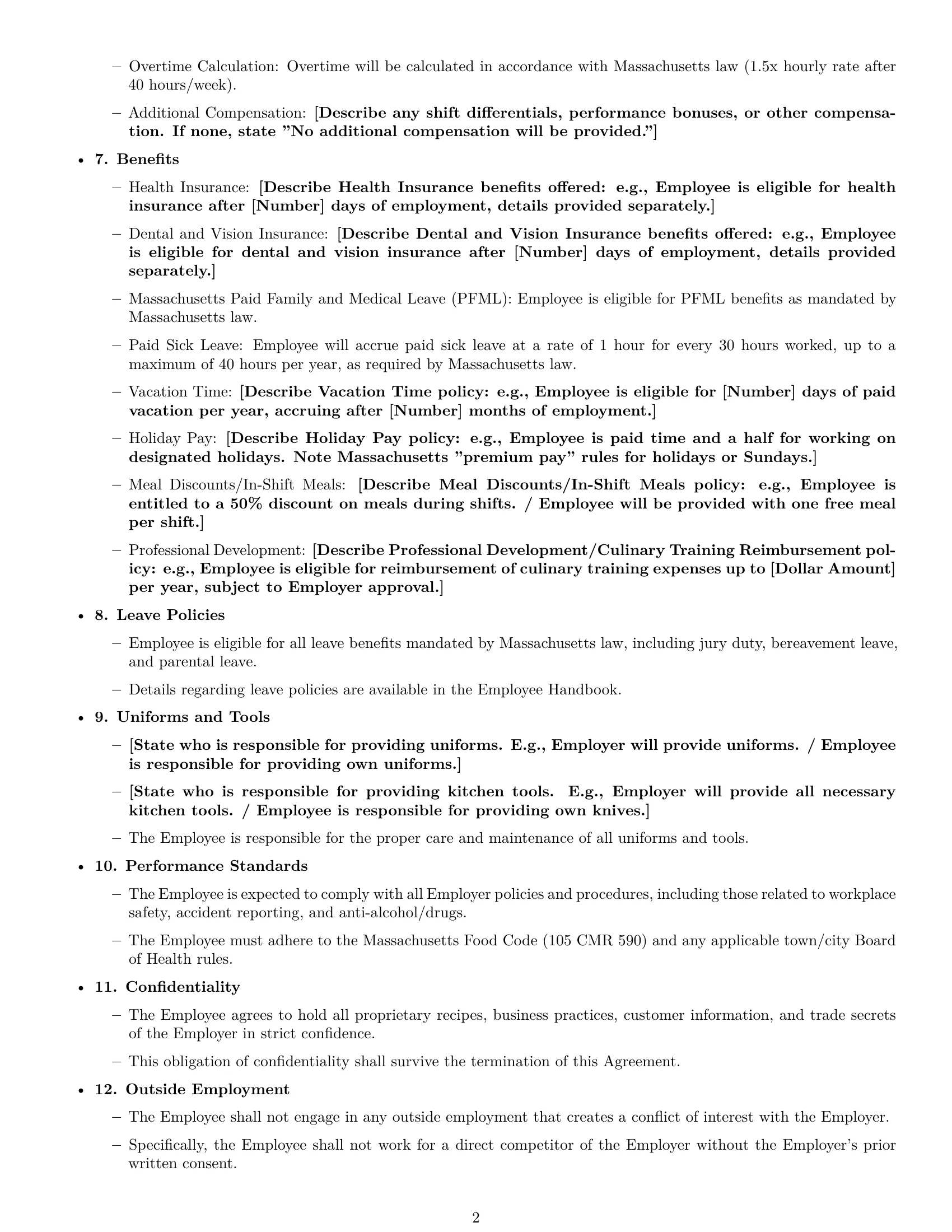 Preview page 2 of Free Massachusetts cook employment contract template