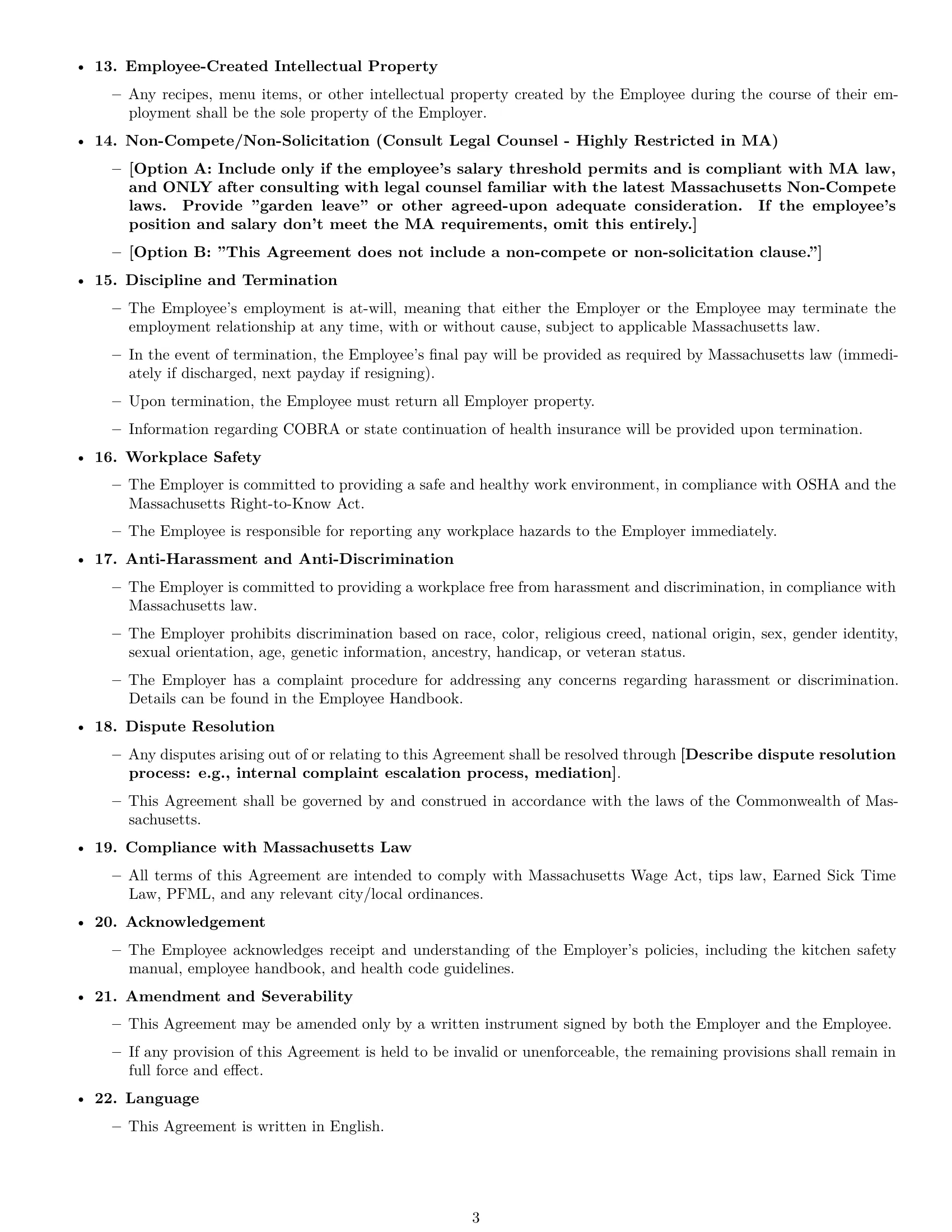 Preview page 3 of Free Massachusetts cook employment contract template