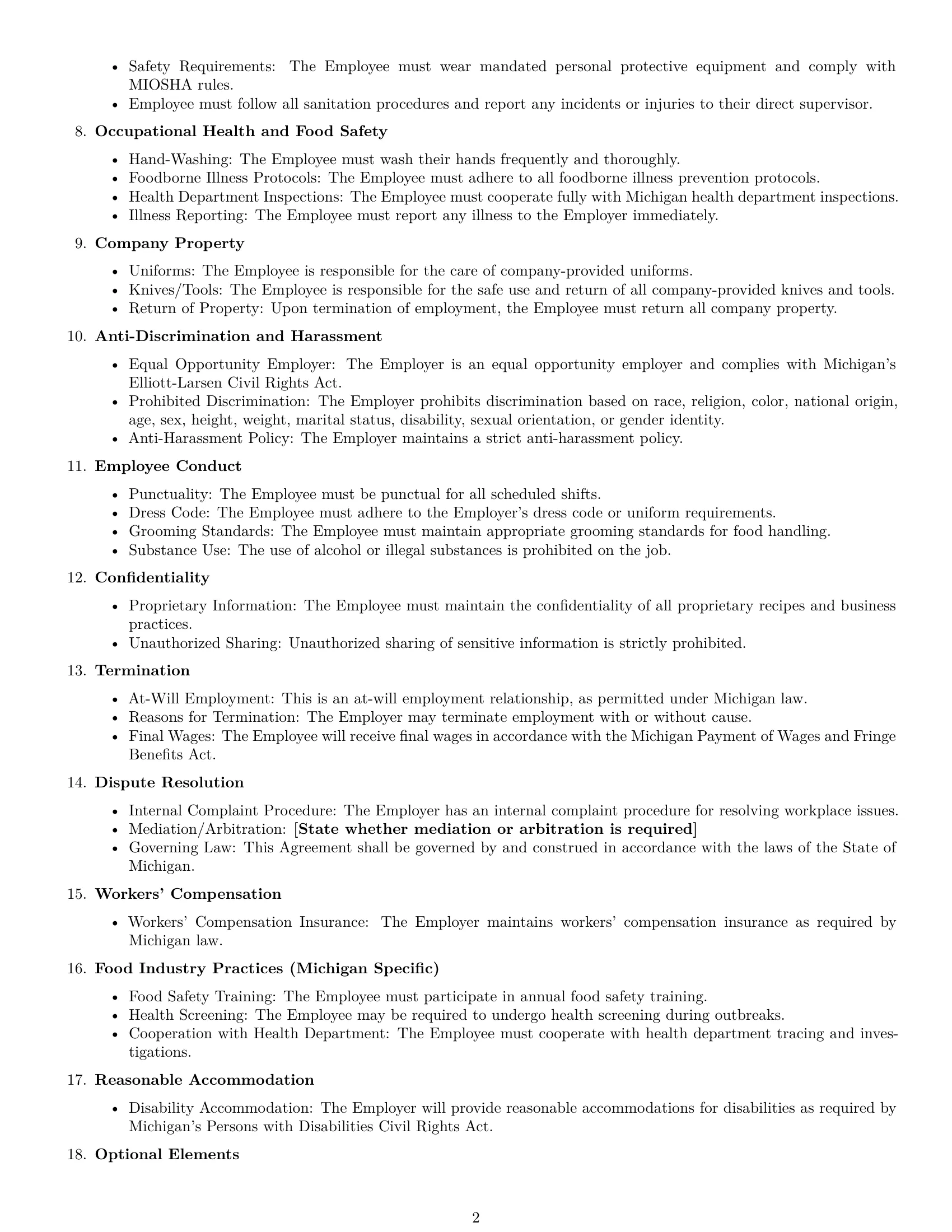 Preview page 2 of Free Michigan cook employment contract template