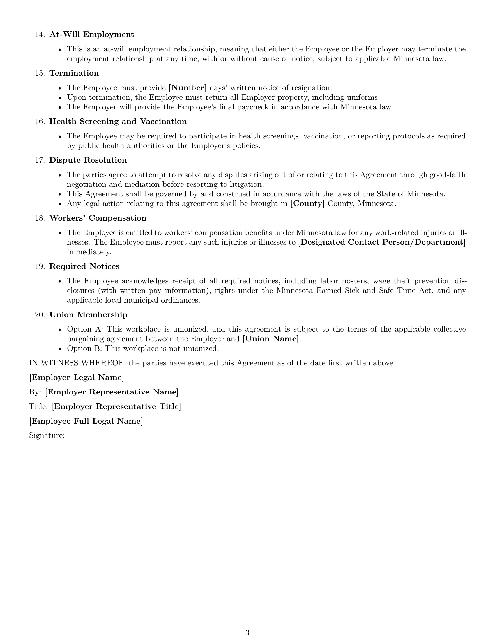 Preview page 3 of Free Minnesota cook employment contract template