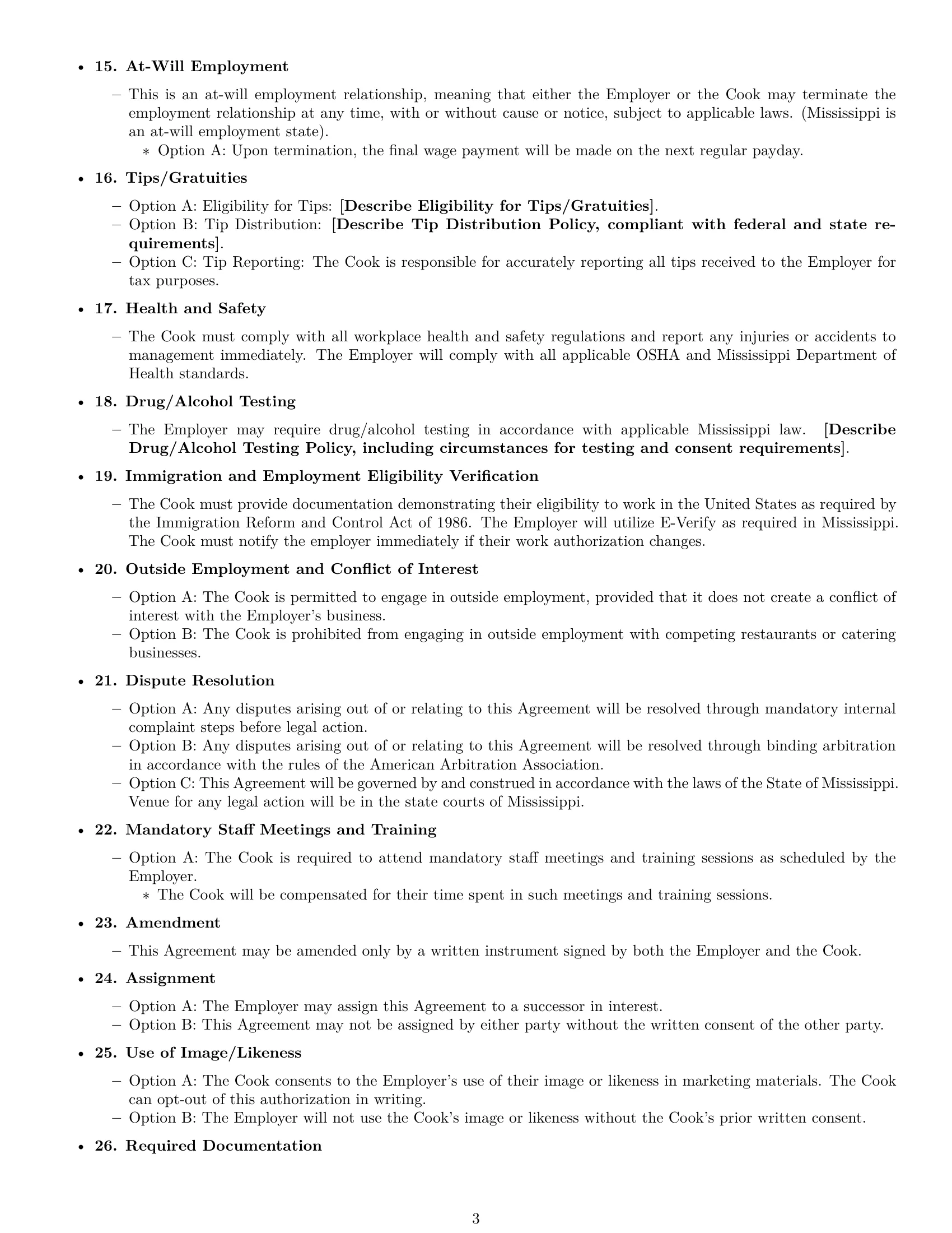 Preview page 3 of Free Mississippi cook employment contract template