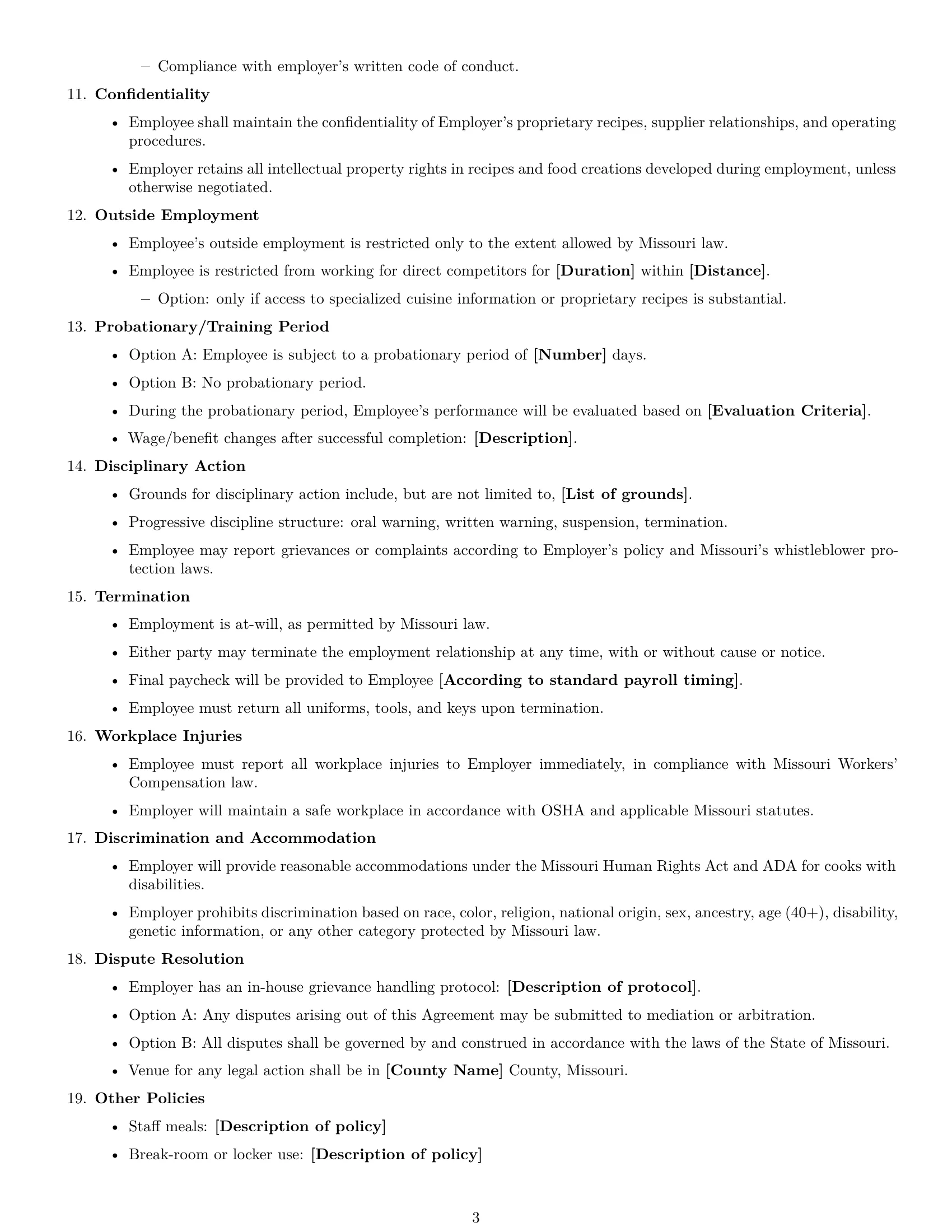 Preview page 3 of Free Missouri cook employment contract template