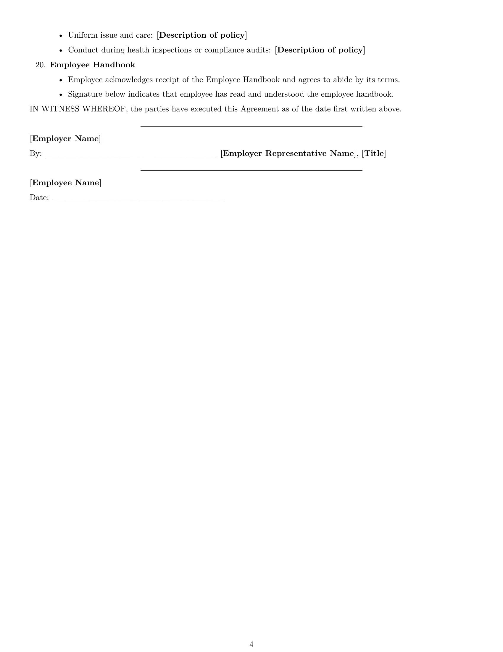 Preview page 4 of Free Missouri cook employment contract template