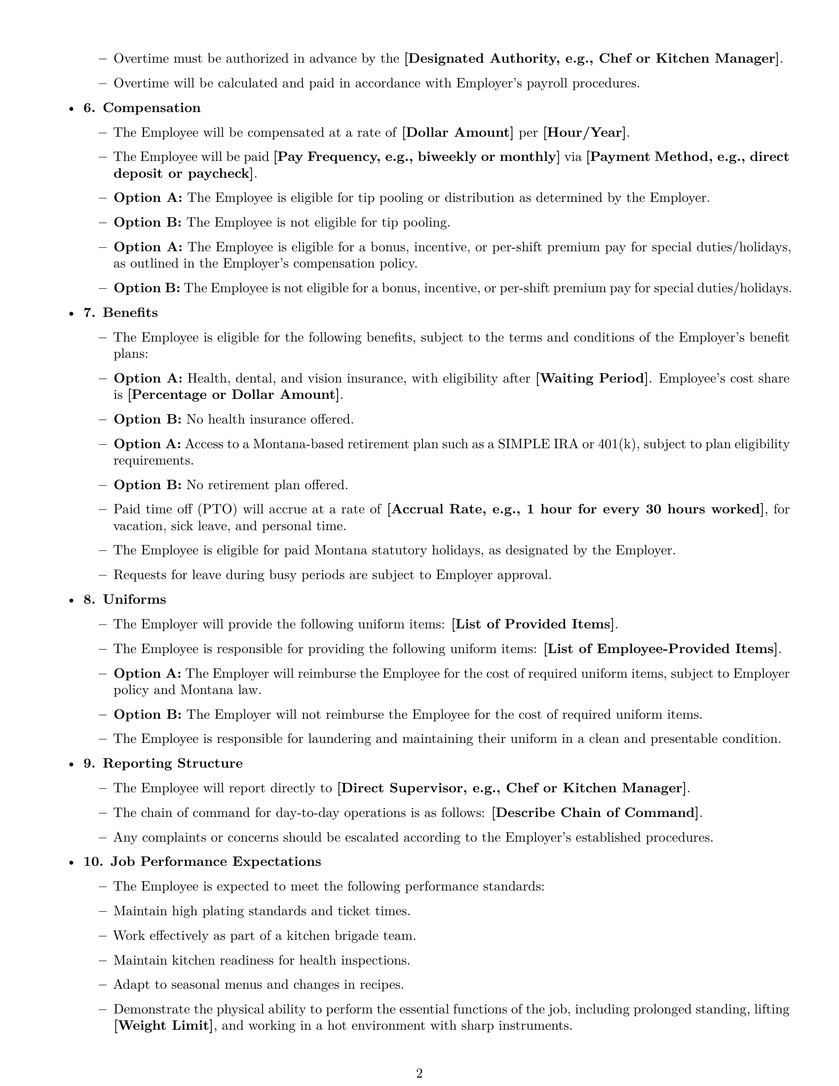 Preview page 2 of Free Montana cook employment contract template