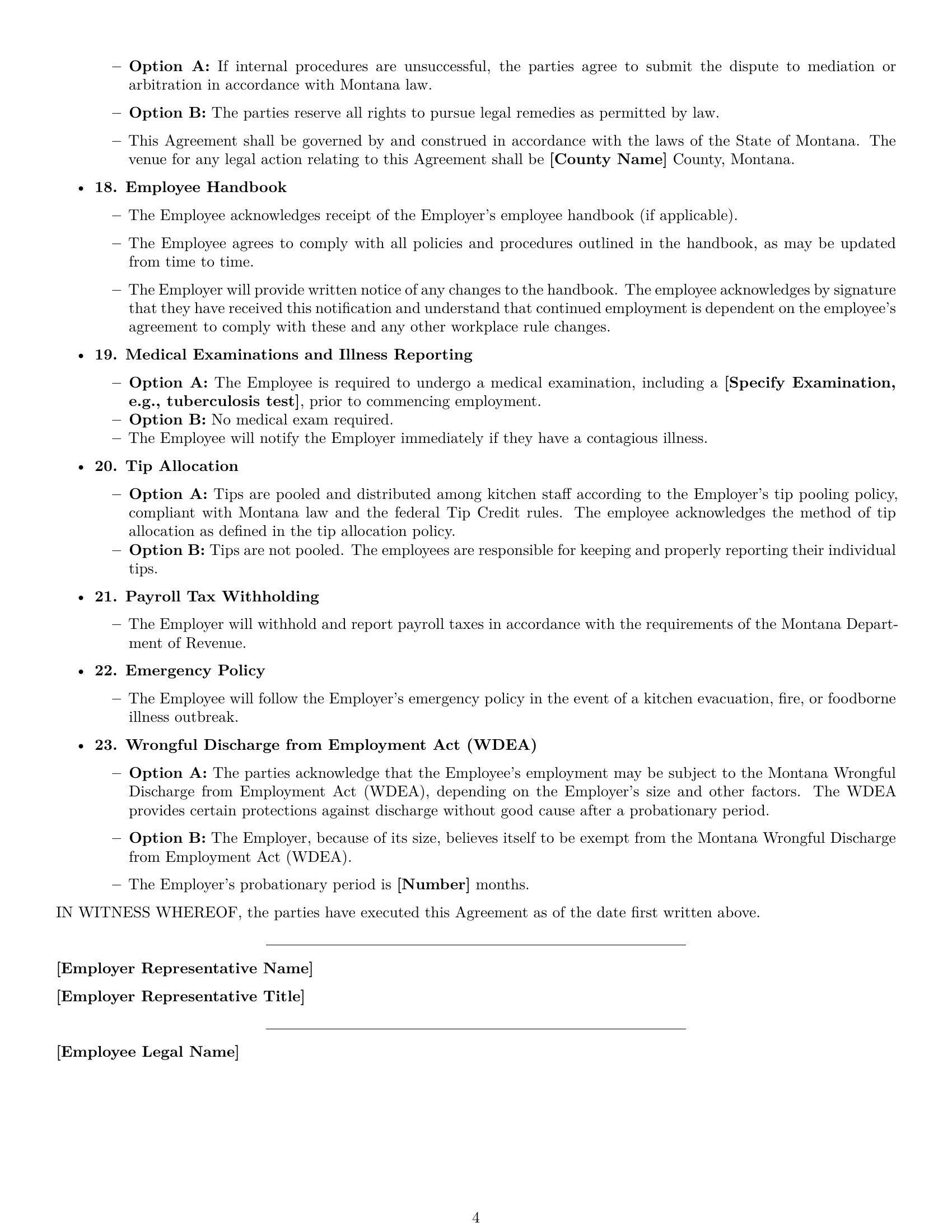 Preview page 4 of Free Montana cook employment contract template