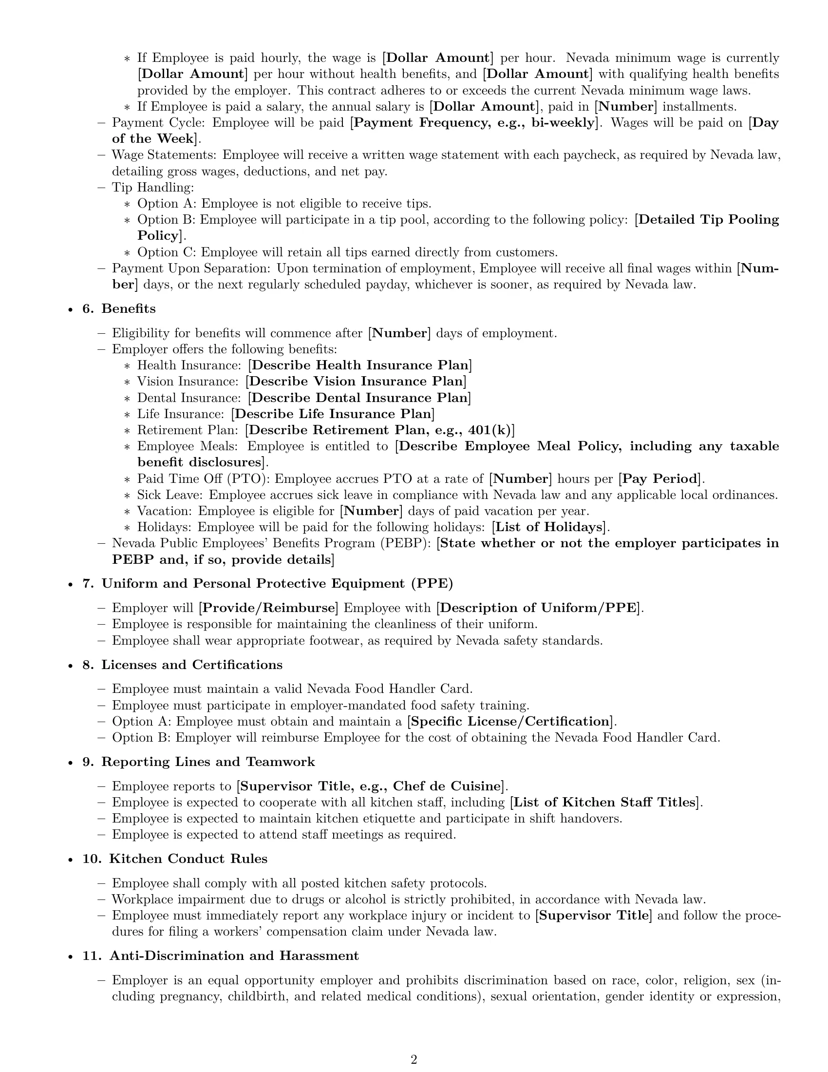 Preview page 2 of Free Nevada cook employment contract template