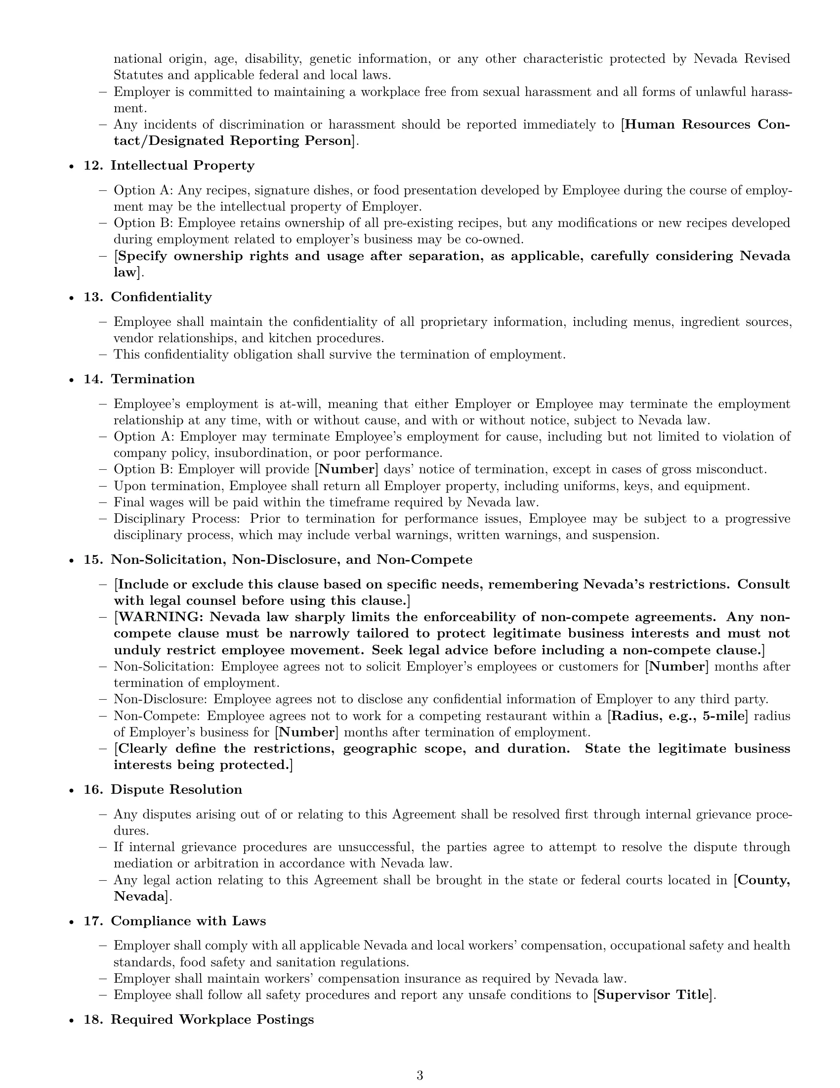 Preview page 3 of Free Nevada cook employment contract template