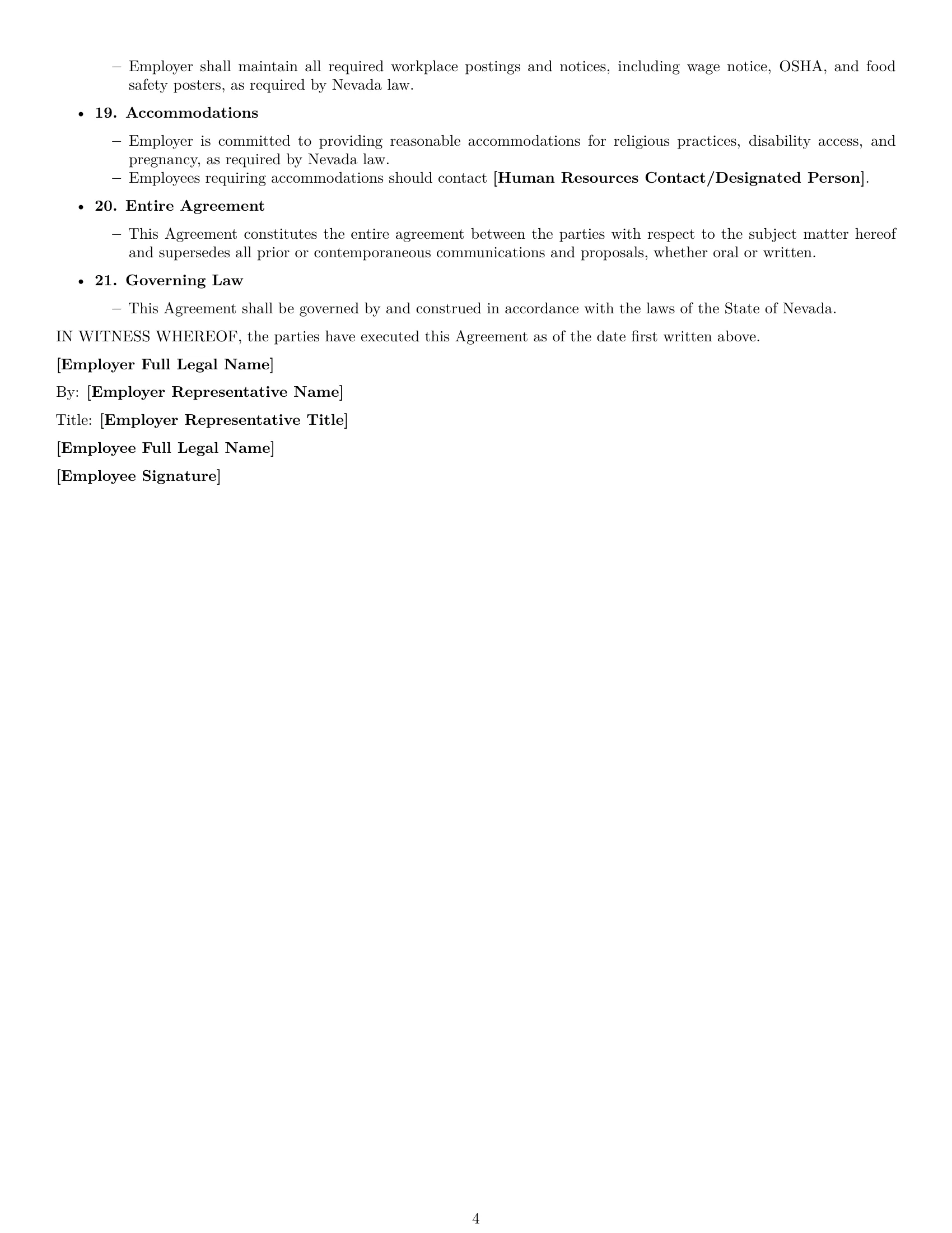 Preview page 4 of Free Nevada cook employment contract template