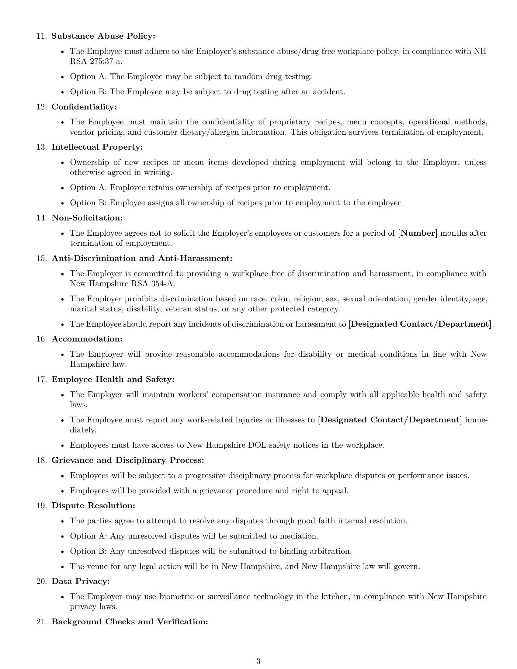 Preview page 3 of Free New Hampshire cook employment contract template