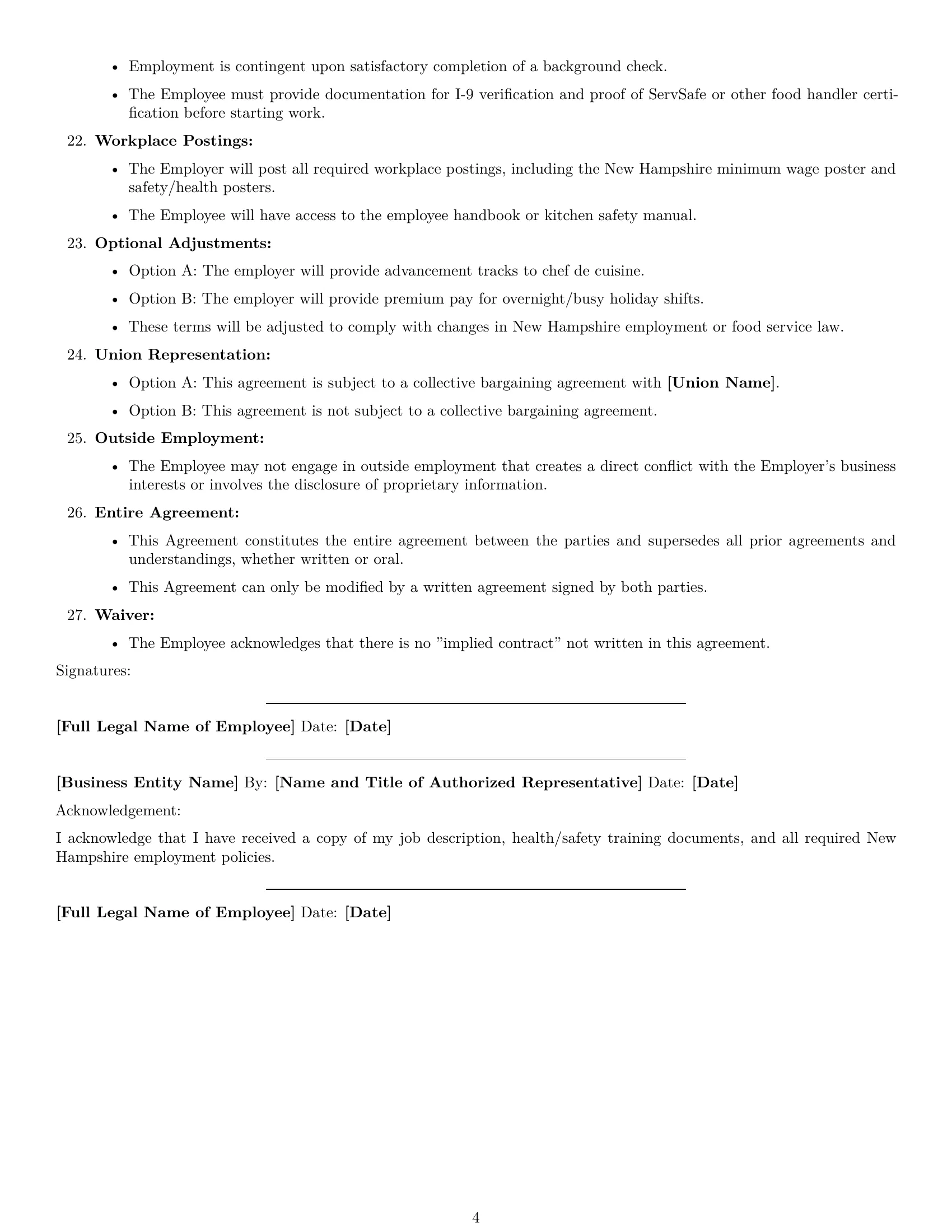 Preview page 4 of Free New Hampshire cook employment contract template