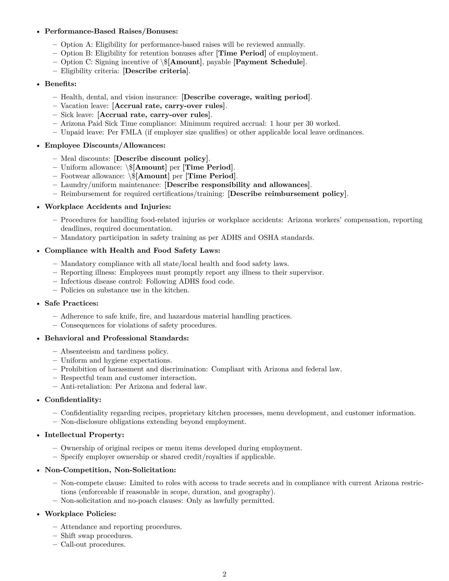 Preview page 2 of Free Arizona cook employment contract template