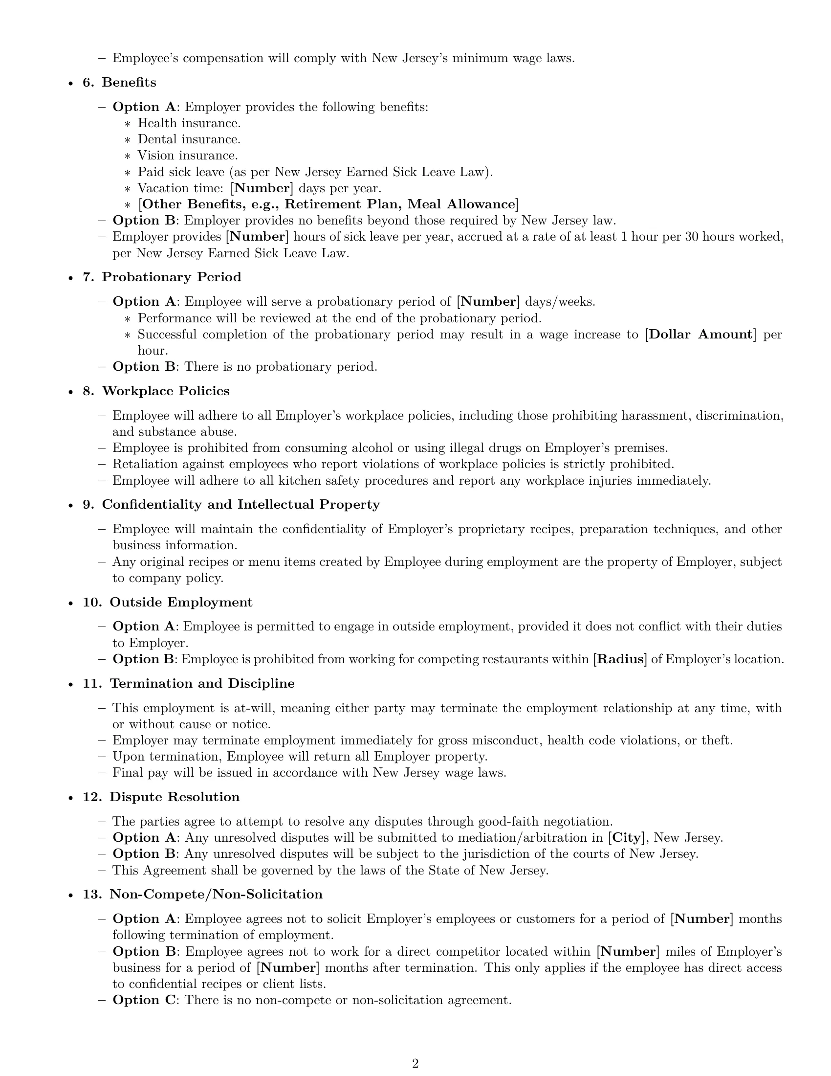 Preview page 2 of Free New Jersey cook employment contract template