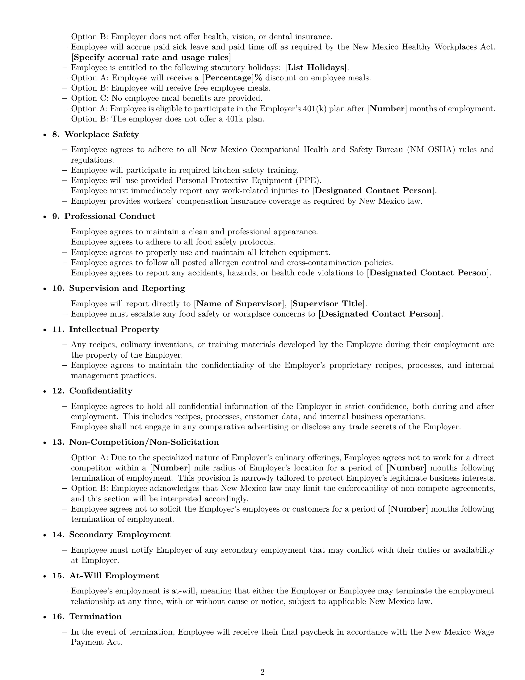 Preview page 2 of Free New Mexico cook employment contract template