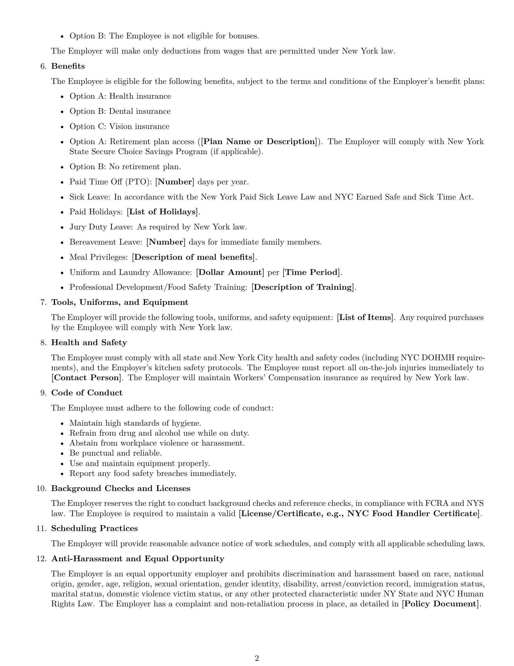 Preview page 2 of Free New York cook employment contract template