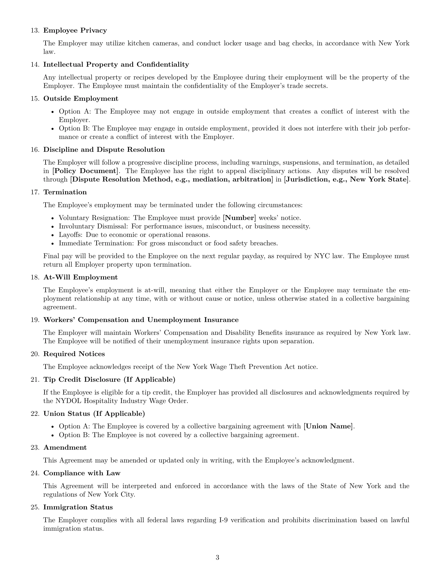 Preview page 3 of Free New York cook employment contract template