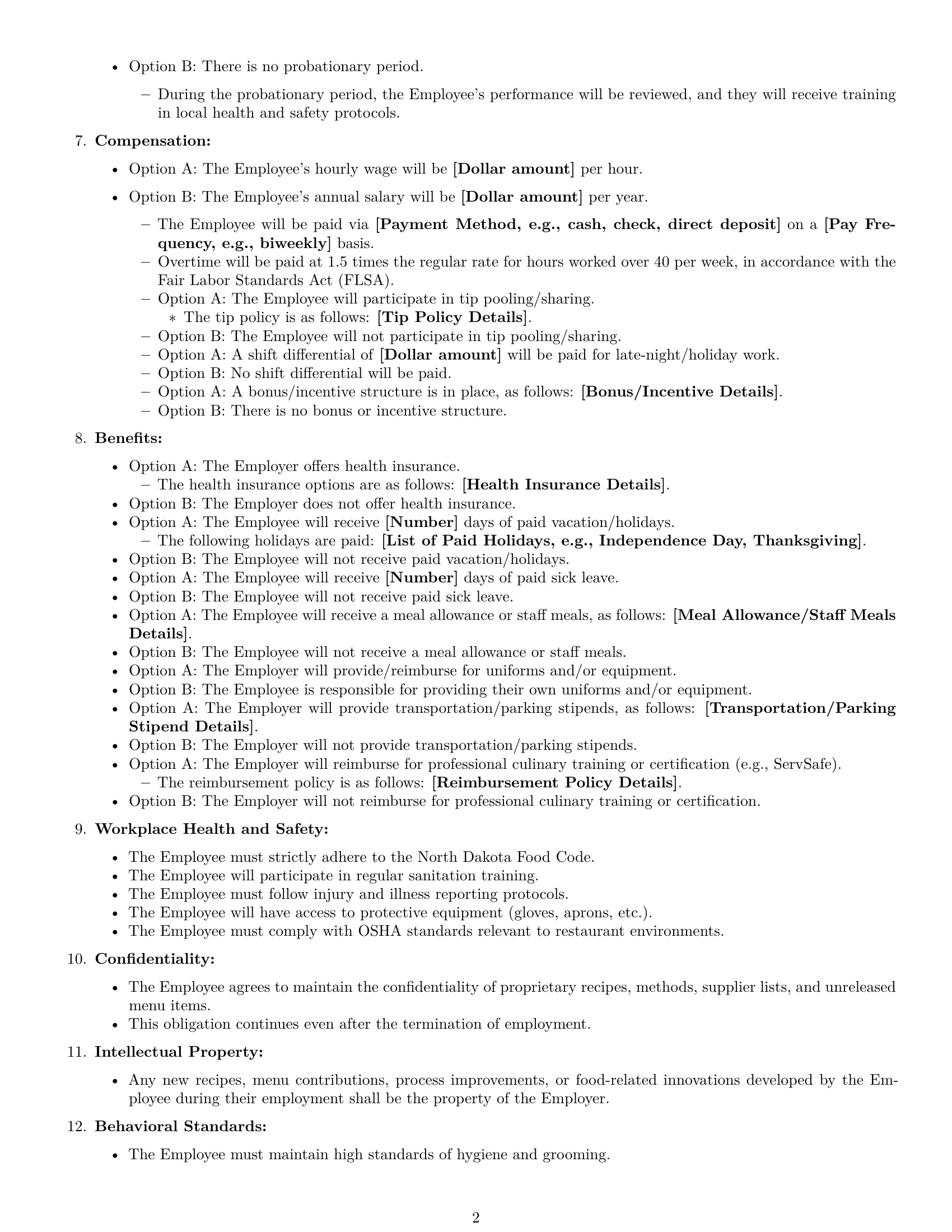 Preview page 2 of Free North Dakota cook employment contract template