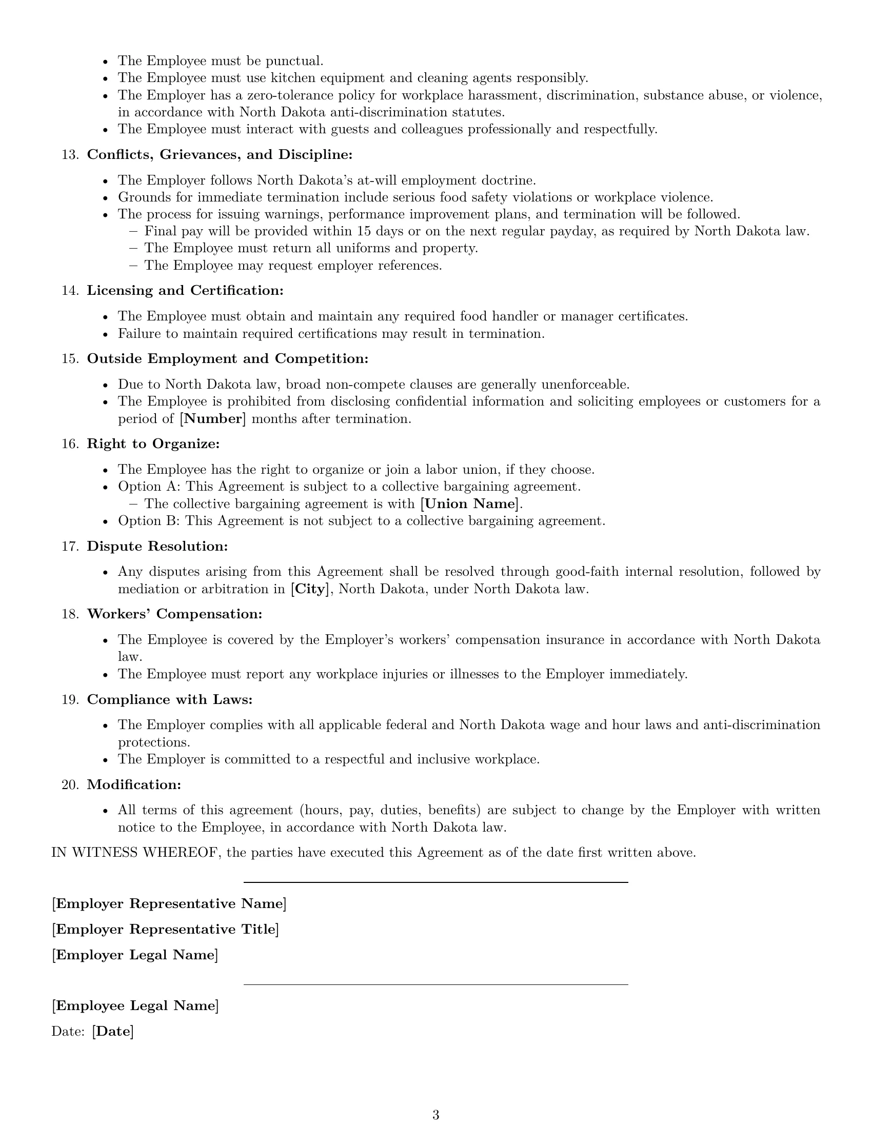 Preview page 3 of Free North Dakota cook employment contract template