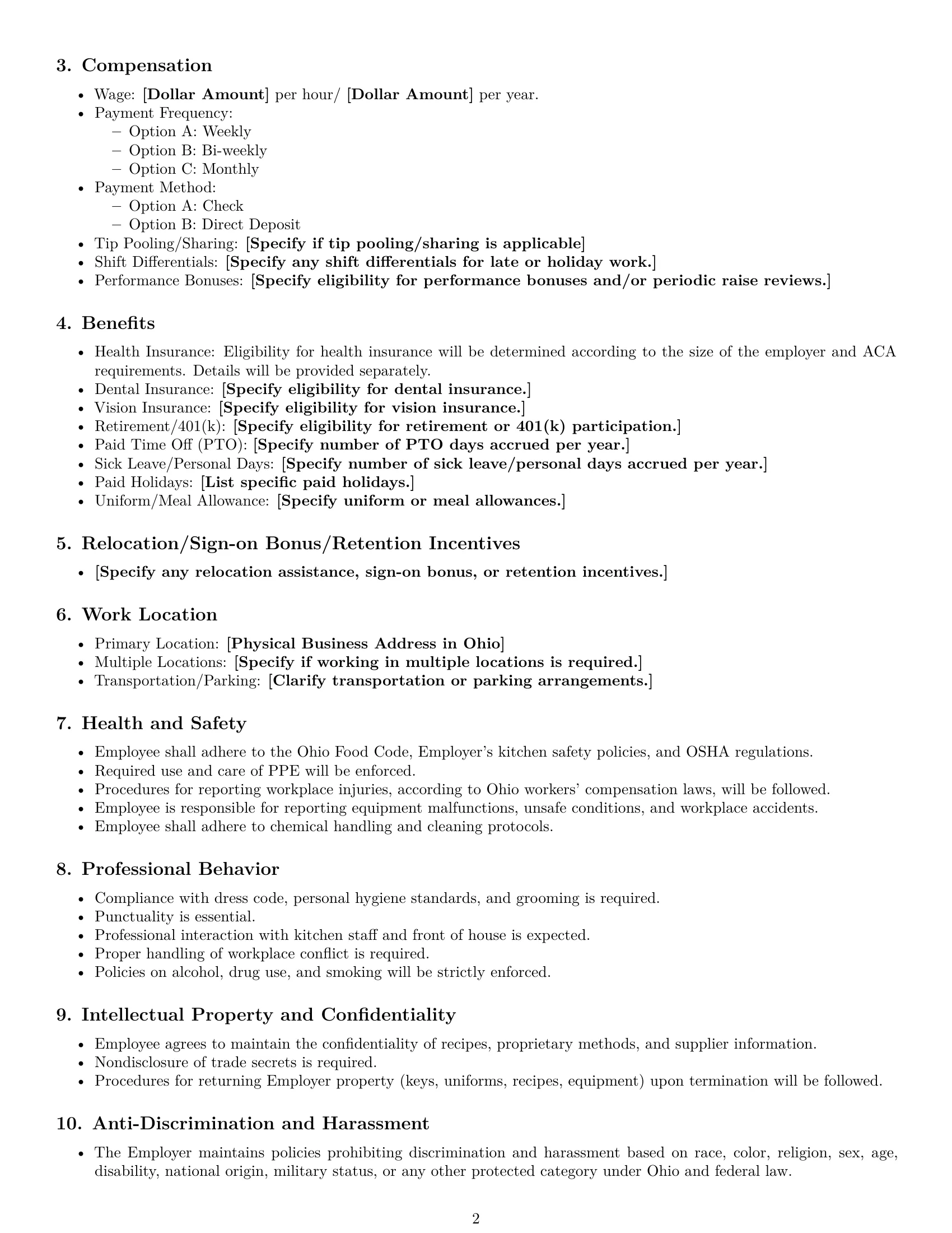 Preview page 2 of Free Ohio cook employment contract template