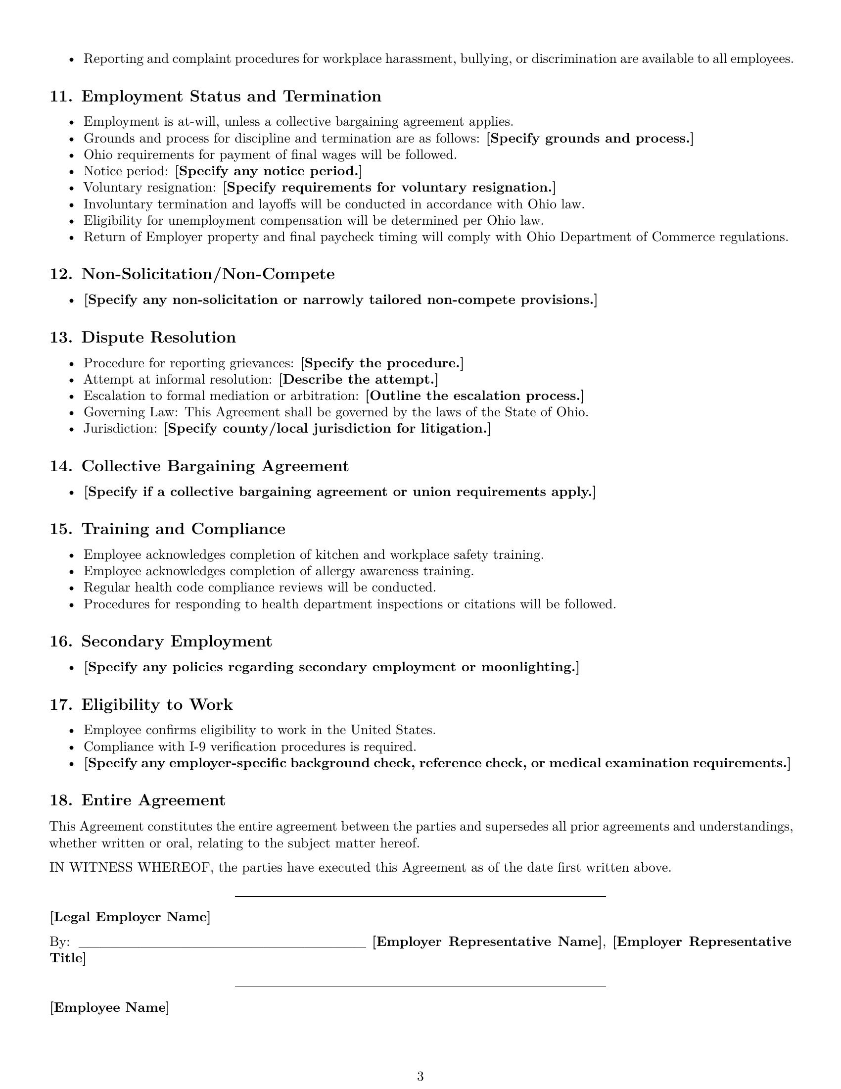 Preview page 3 of Free Ohio cook employment contract template