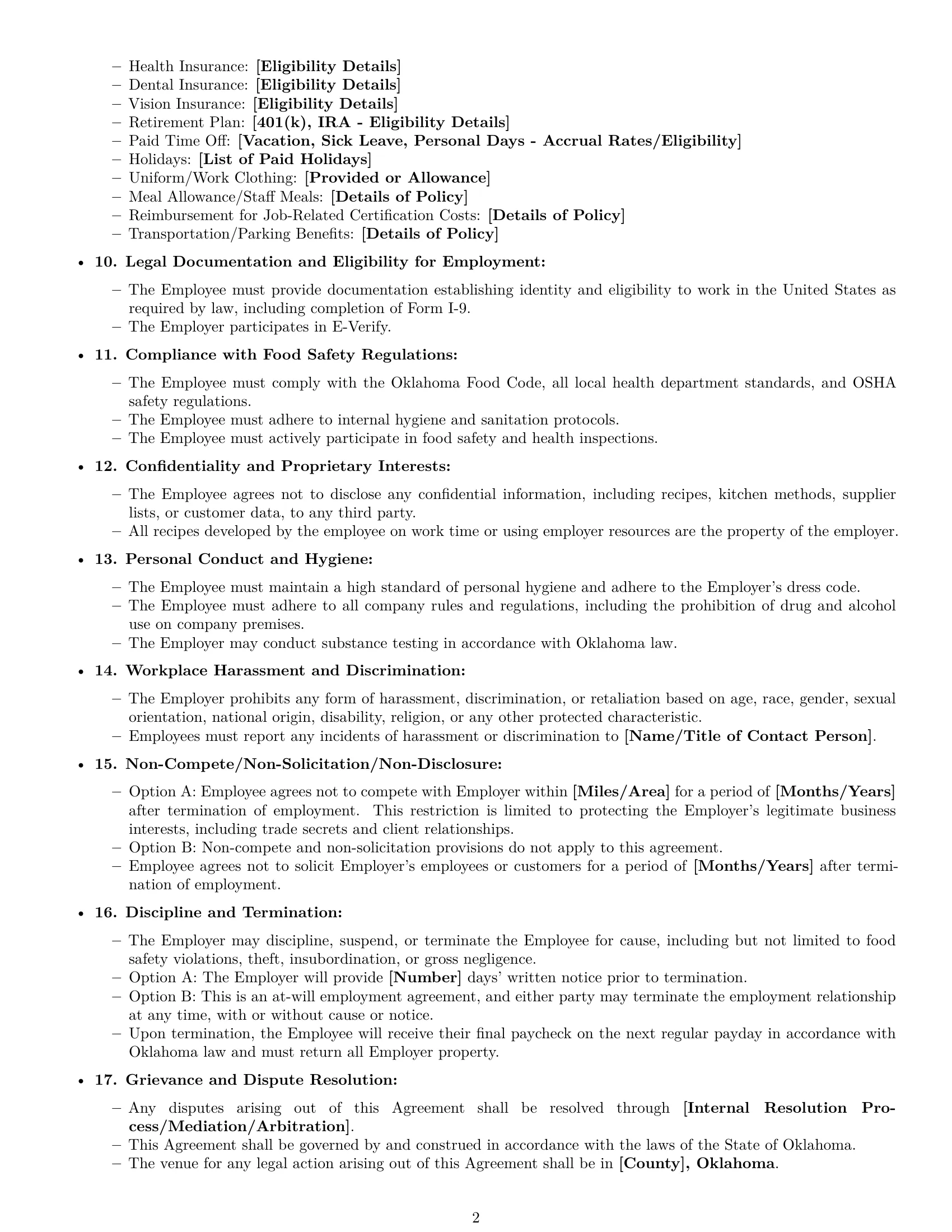 Preview page 2 of Free Oklahoma cook employment contract template