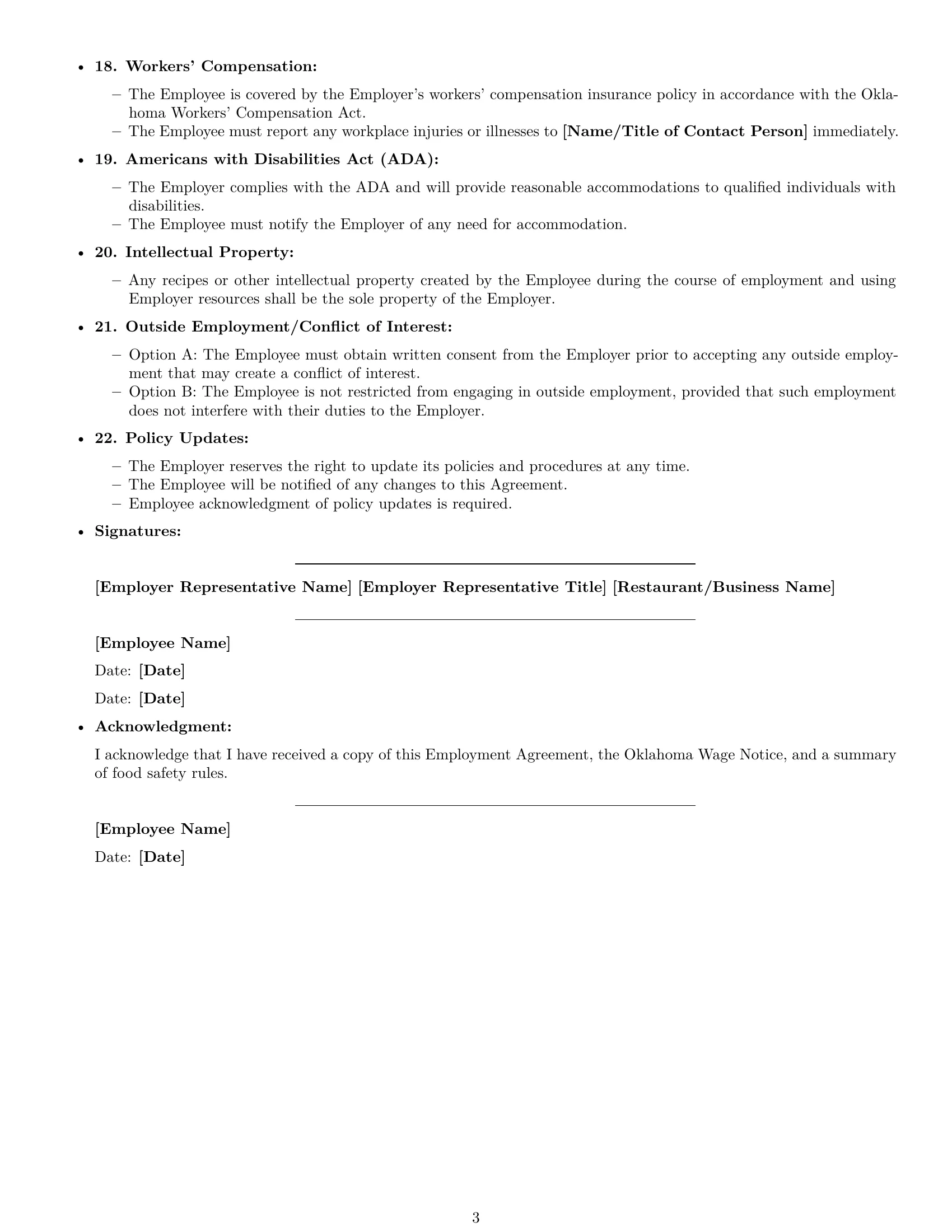 Preview page 3 of Free Oklahoma cook employment contract template