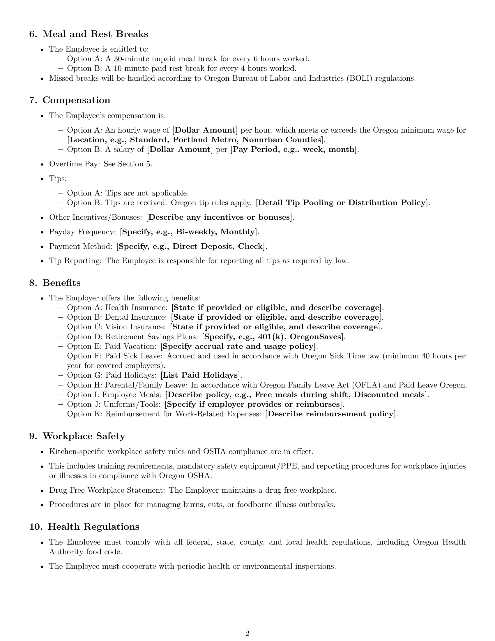 Preview page 2 of Free Oregon cook employment contract template
