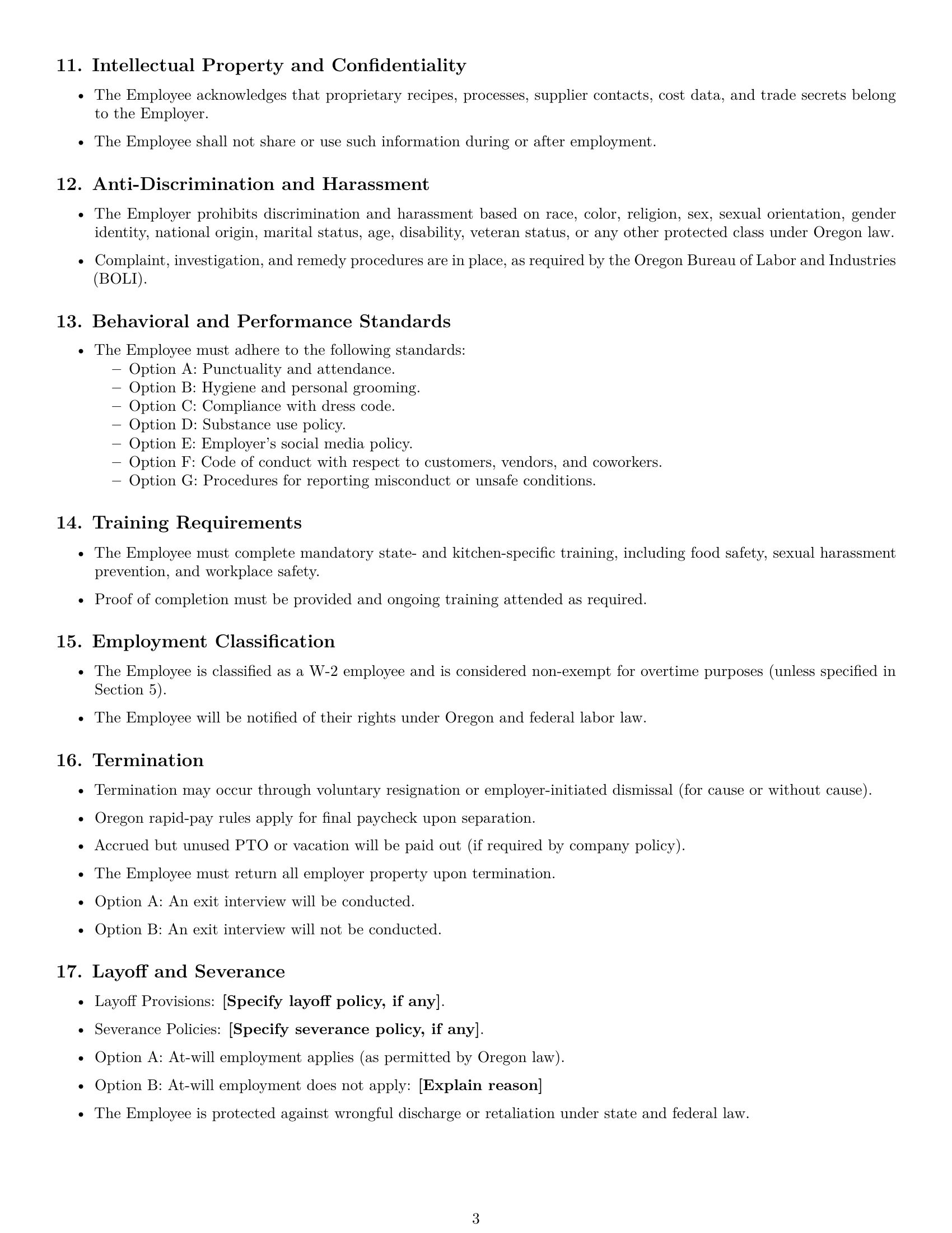 Preview page 3 of Free Oregon cook employment contract template