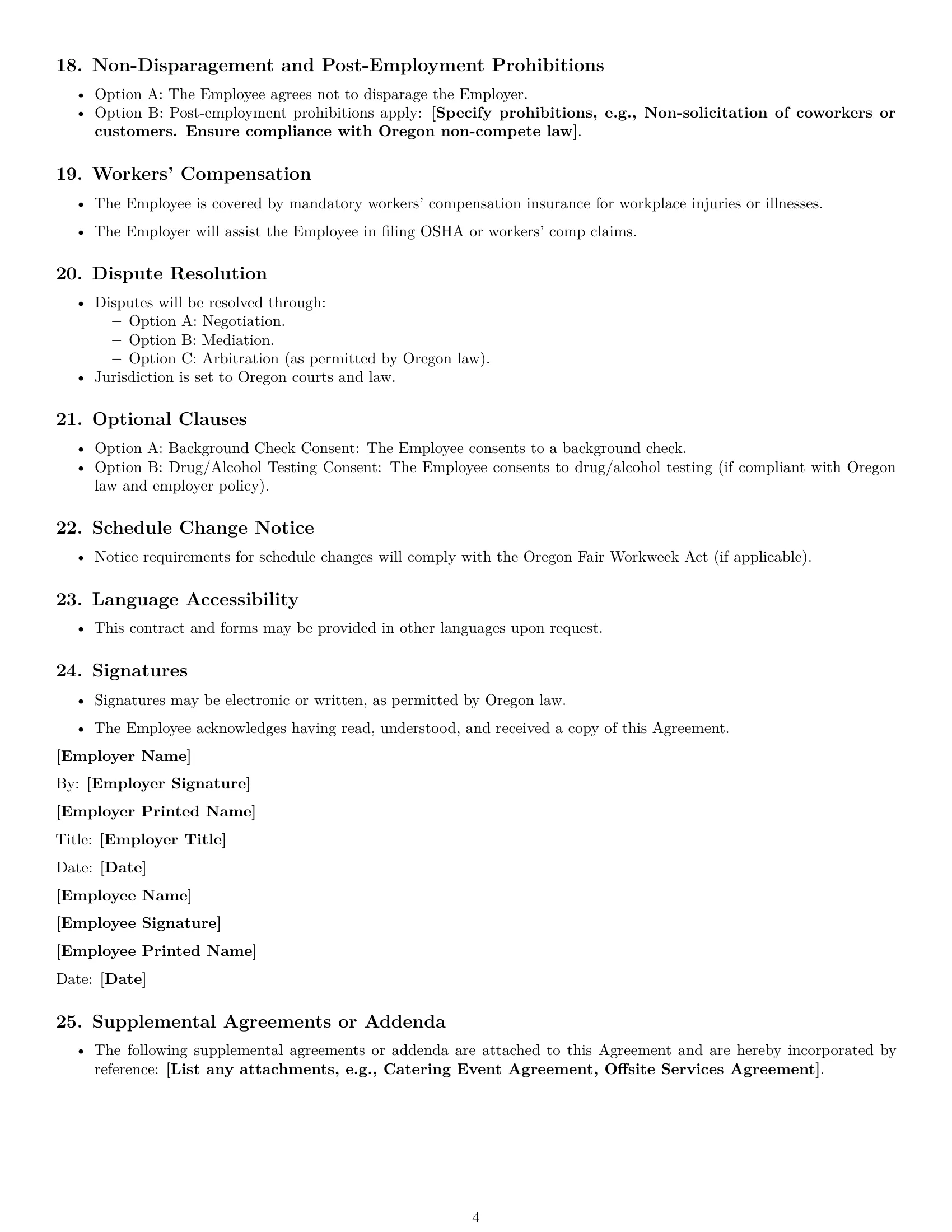 Preview page 4 of Free Oregon cook employment contract template