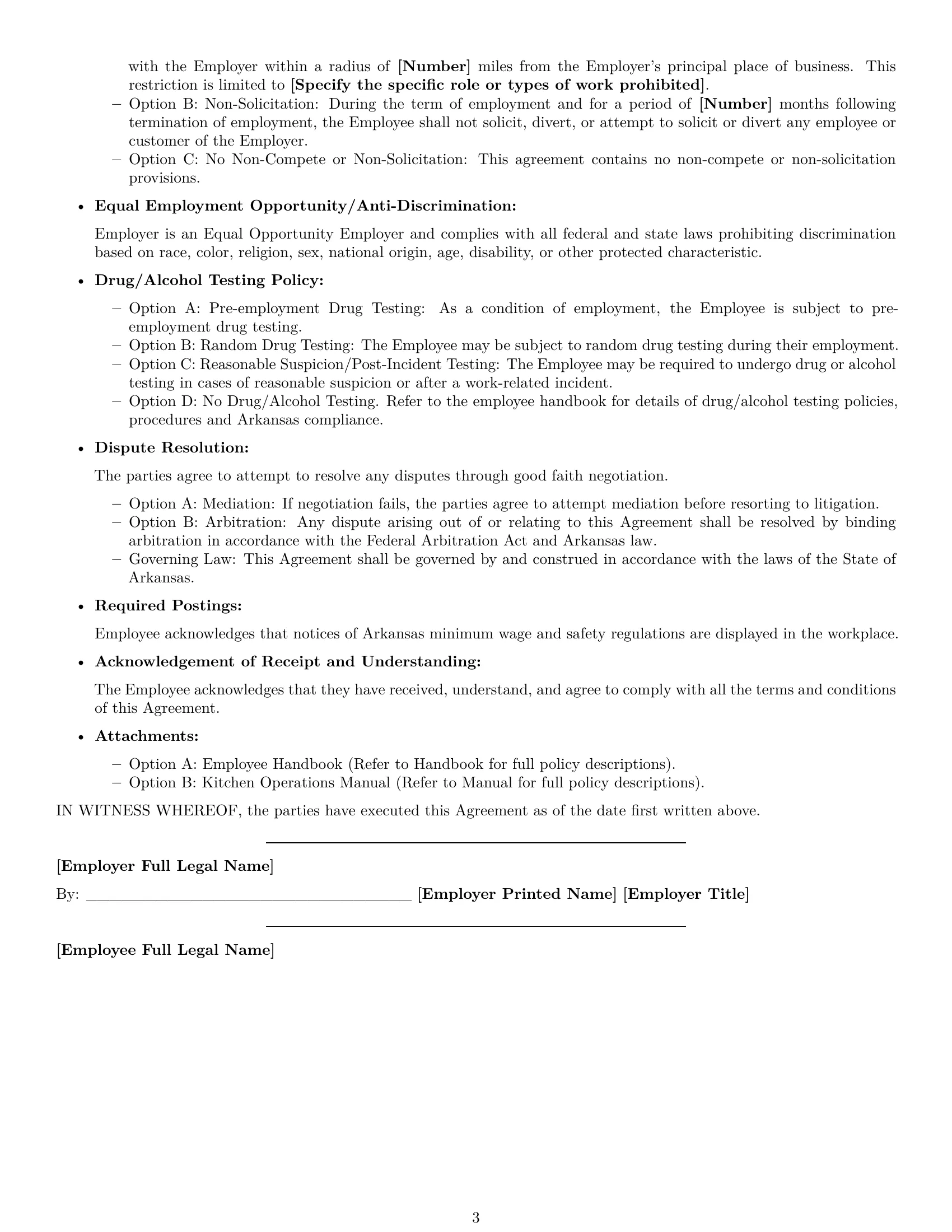 Preview page 3 of Free Arkansas cook employment contract template