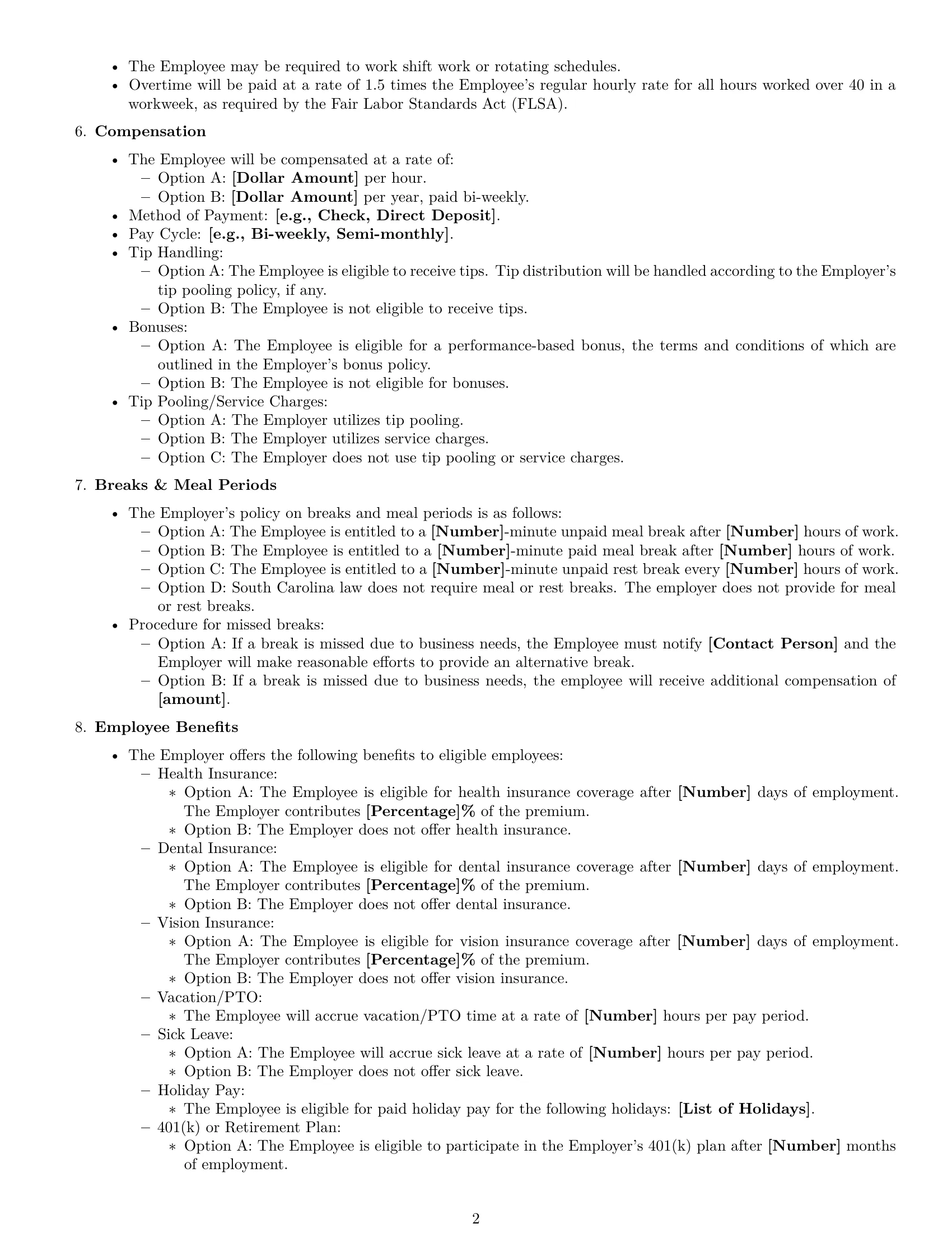 Preview page 2 of Free South Carolina cook employment contract template
